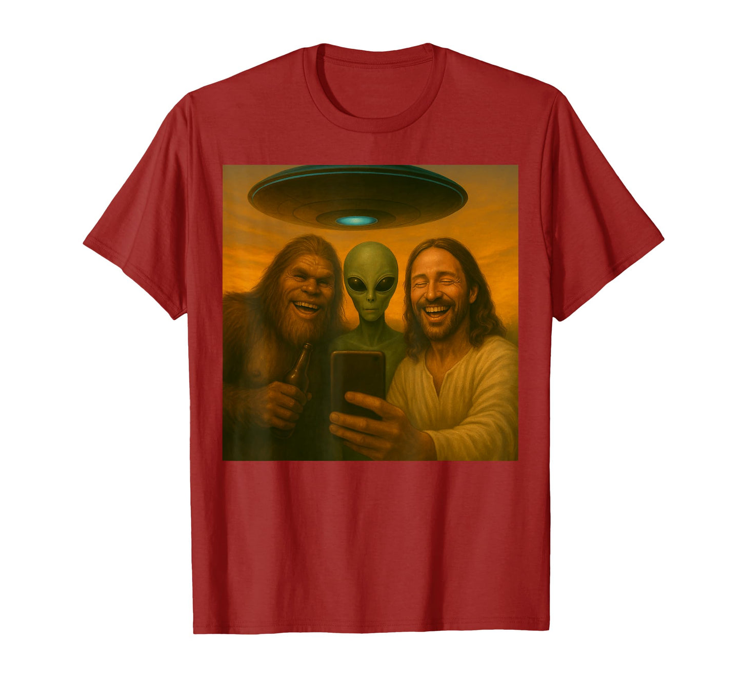 Selfie Bigfoot Jesus Alien - Cryptid Funny Sasquash and UFO T-Shirt