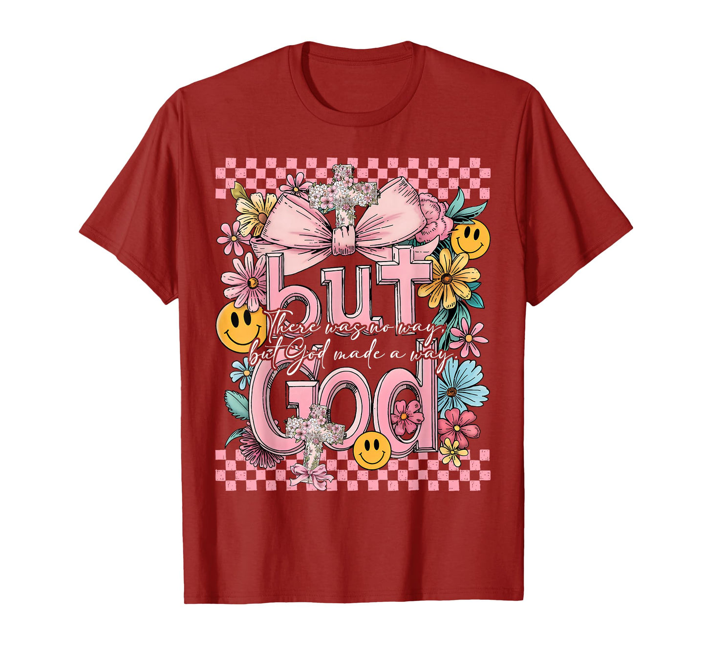 But God Pink Christian Floral Bow Teen Girls Scripture Retro T-Shirt