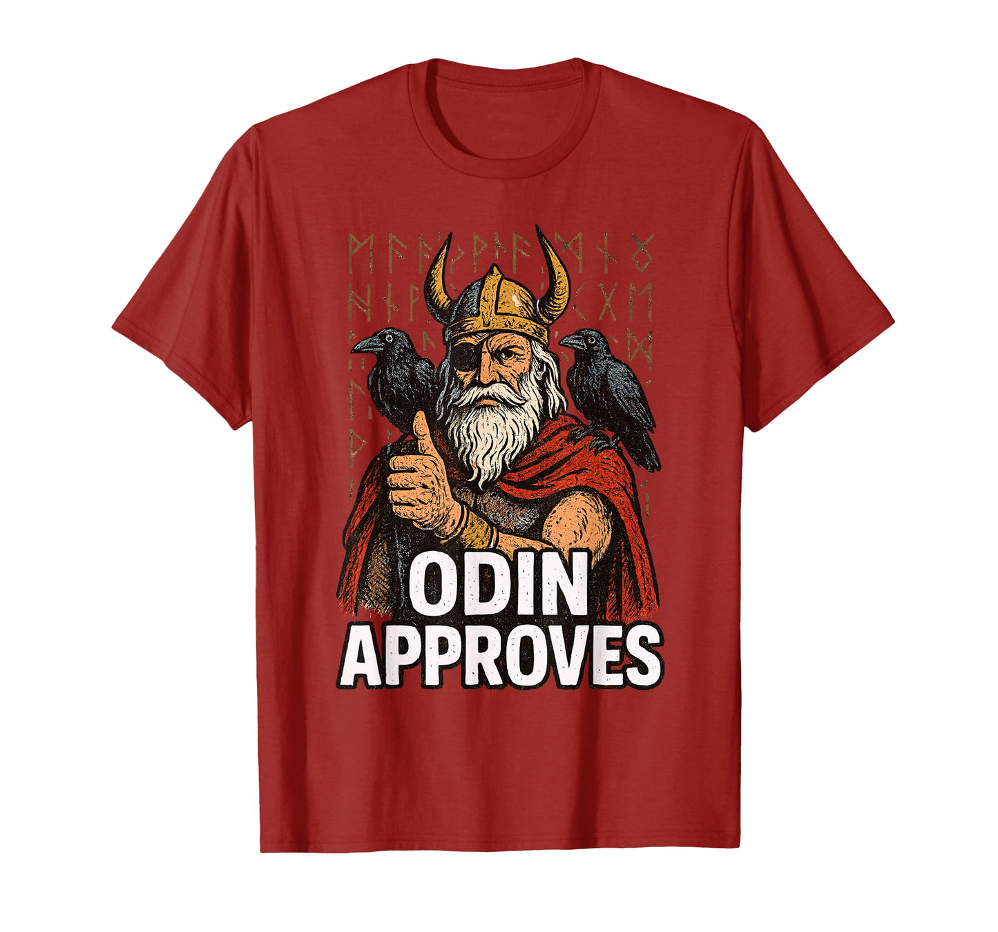 Odin Approves Norse Viking Mythology Runes Raven Warrior T-Shirt