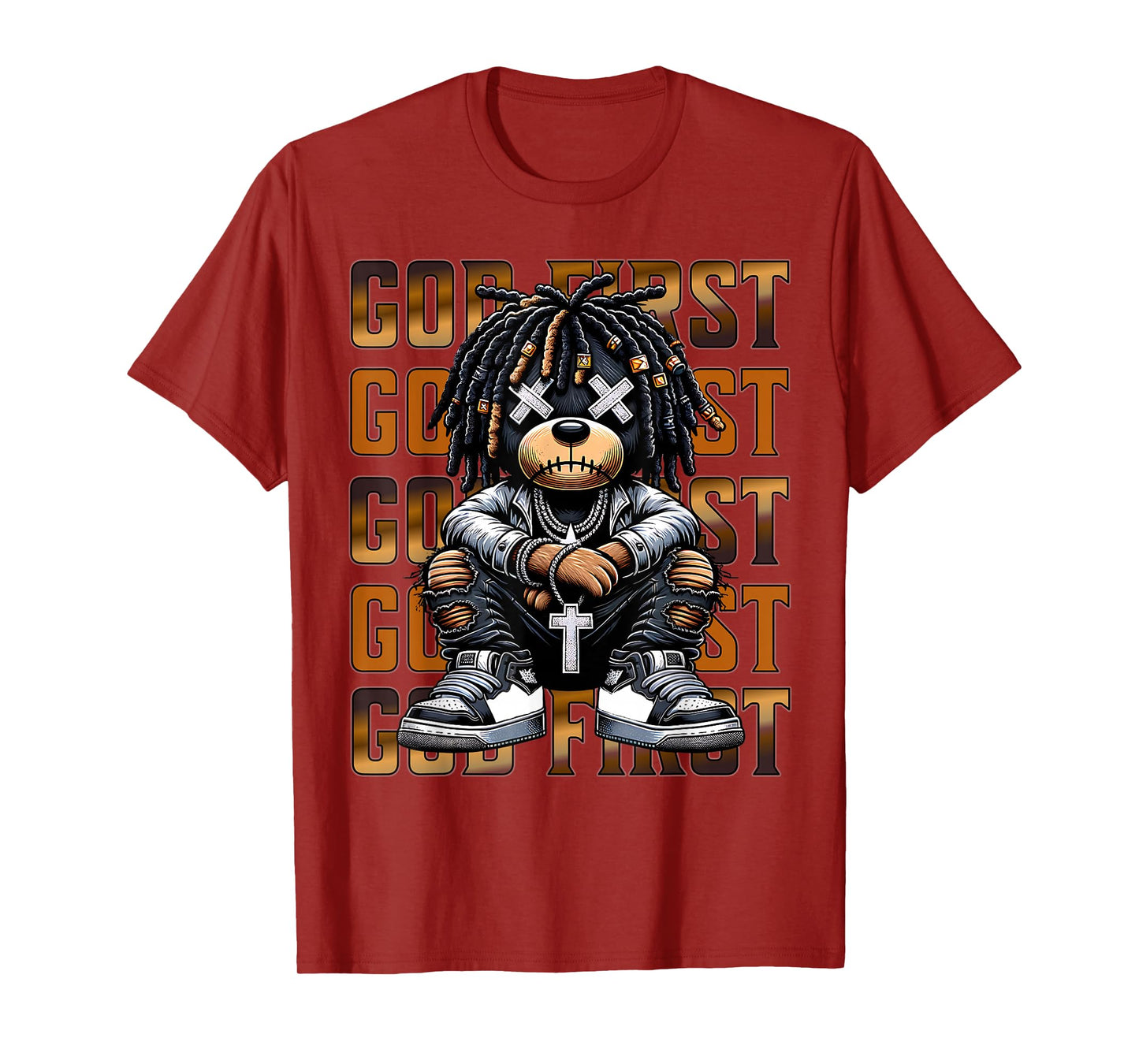 God First Urban Hip Hop Teddy Bear With Dreads Streetwear T-Shirt