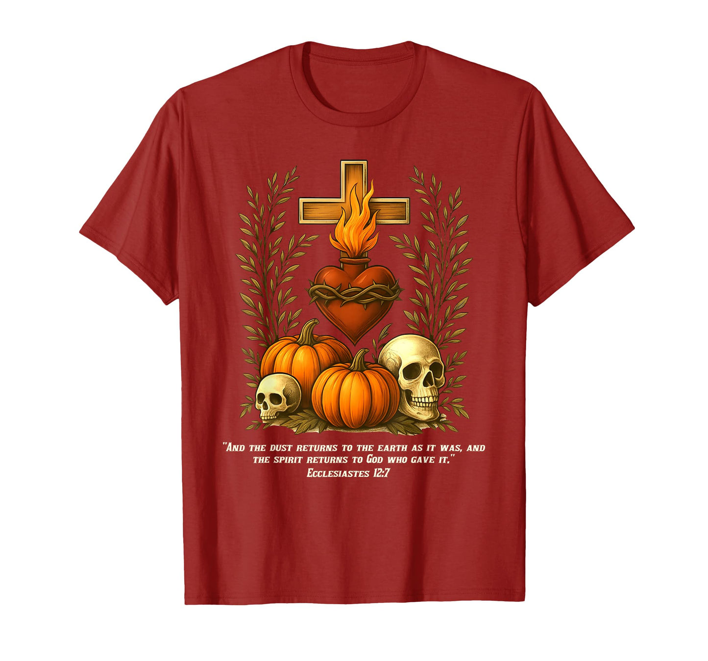 Sacred Heart Halloween Jesus Skulls Pumpkins Christian Cross T-Shirt