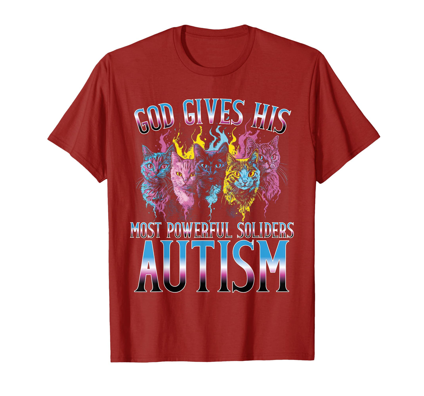God Gives His Most Powerful Soldiers Autism Cat T-Shirt for Men Women Kids