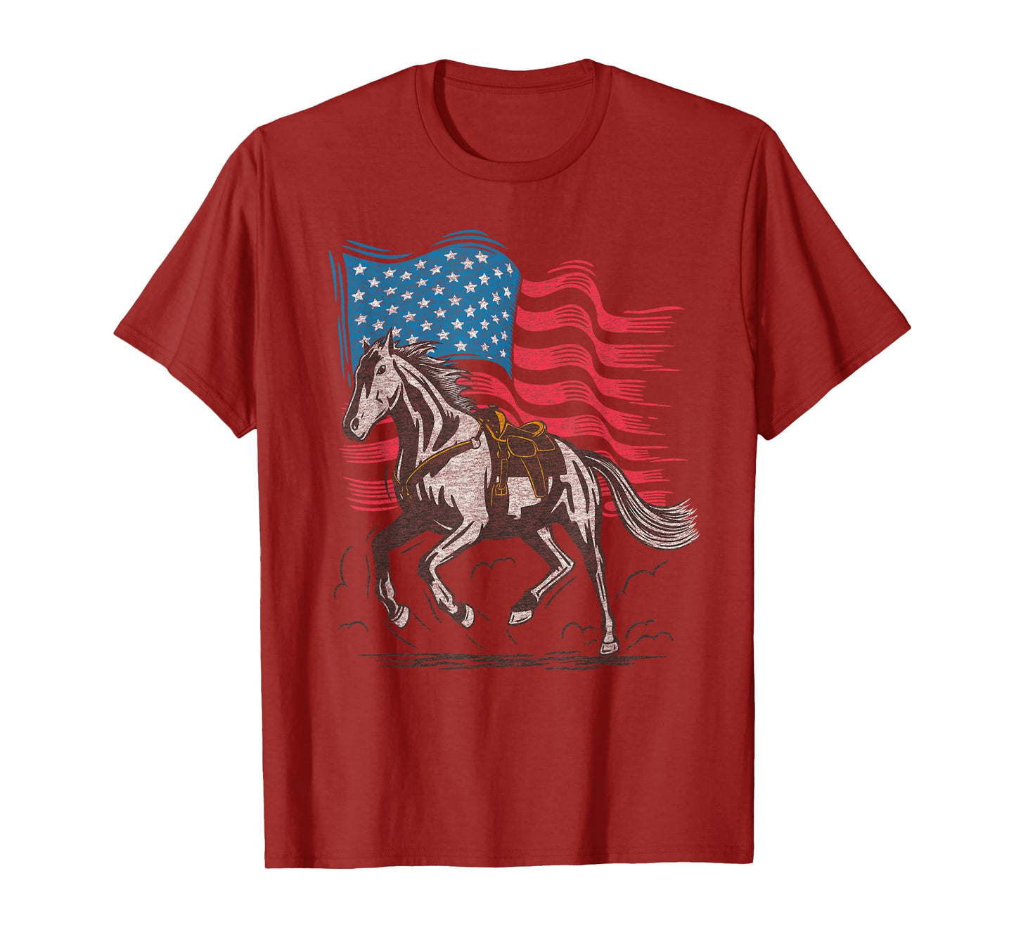 Cartba Horse Co. Horse Lover Equestrian American Flag Vintage Graphic T-Shirt