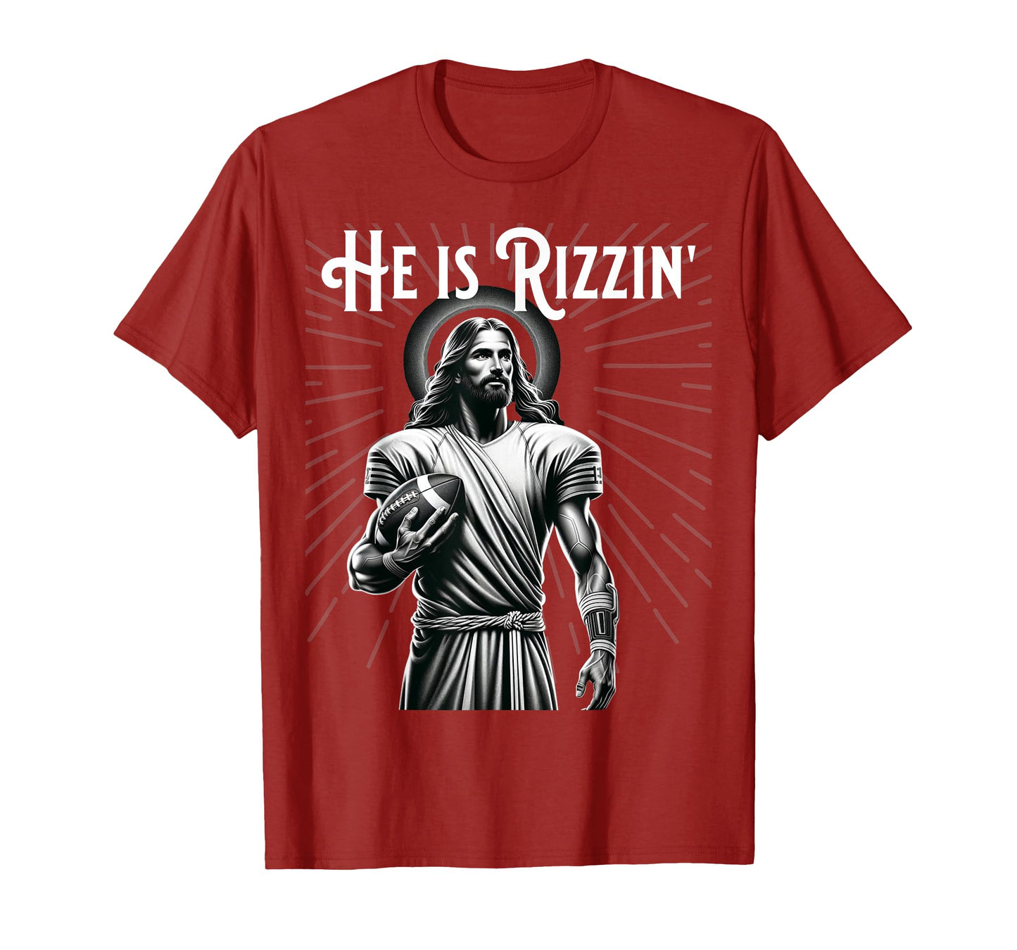 He is Rizzin Jesus Playing Football Funny Sports Rizz T-Shirt