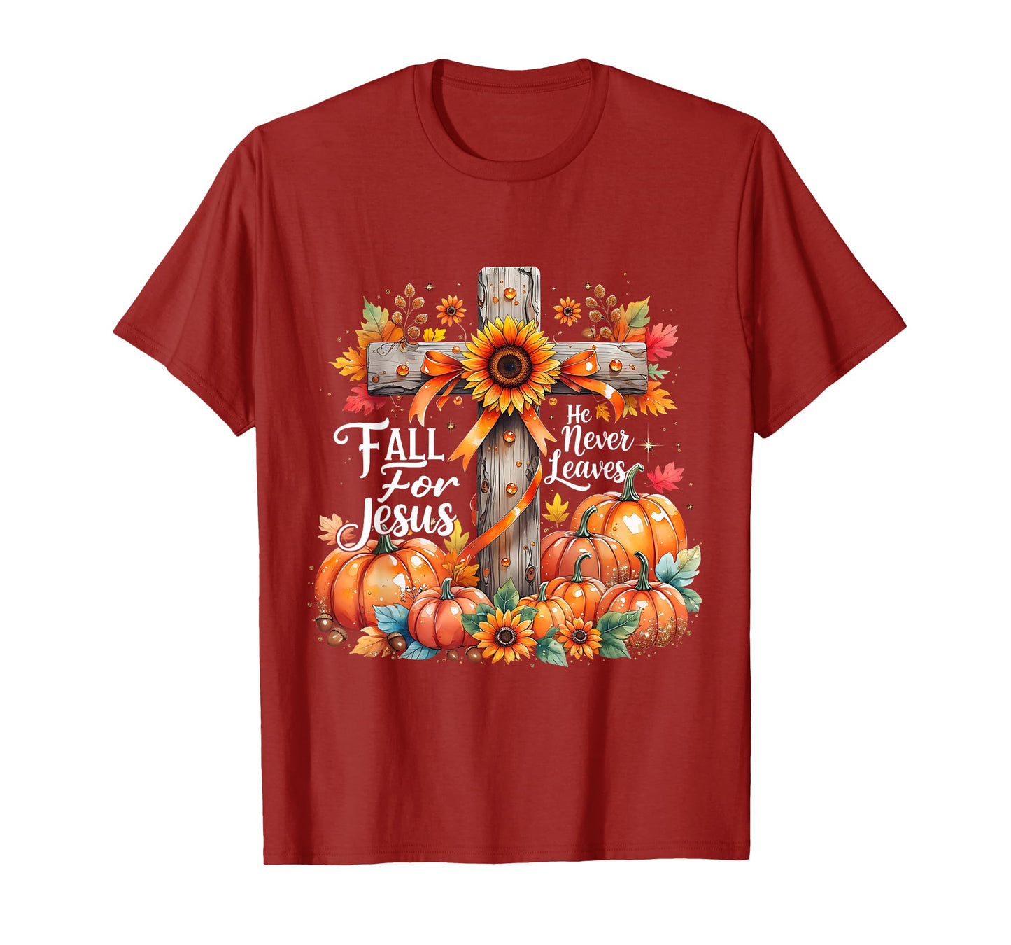 Fall for Jesus Christian Pumpkin Autumn Cross T-Shirt