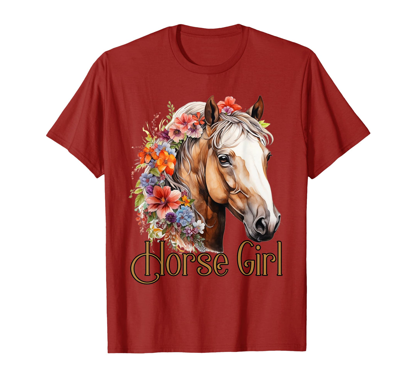 Horse Girl with Beautiful Flowers Portrait Horses Animal T-Shirt