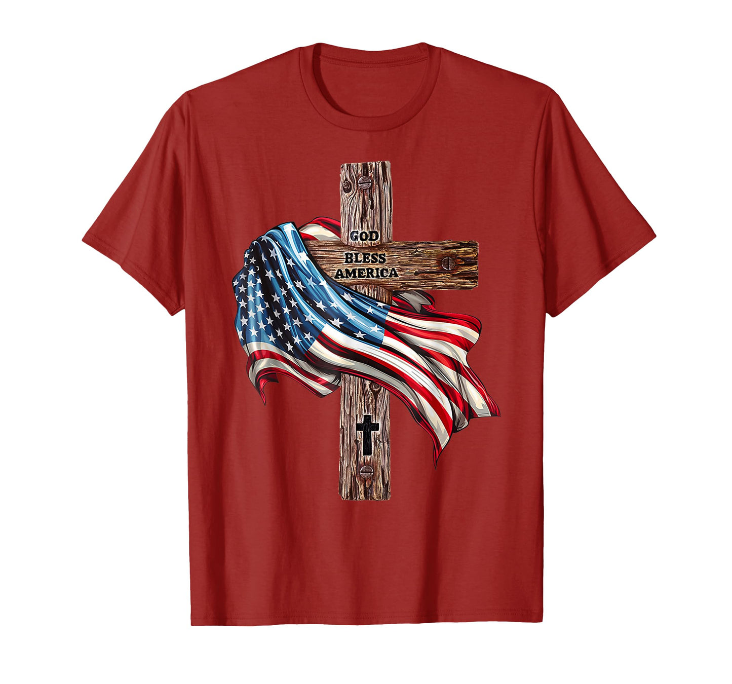 God Bless America Cross American Flag US Patriotic Christian T-Shirt