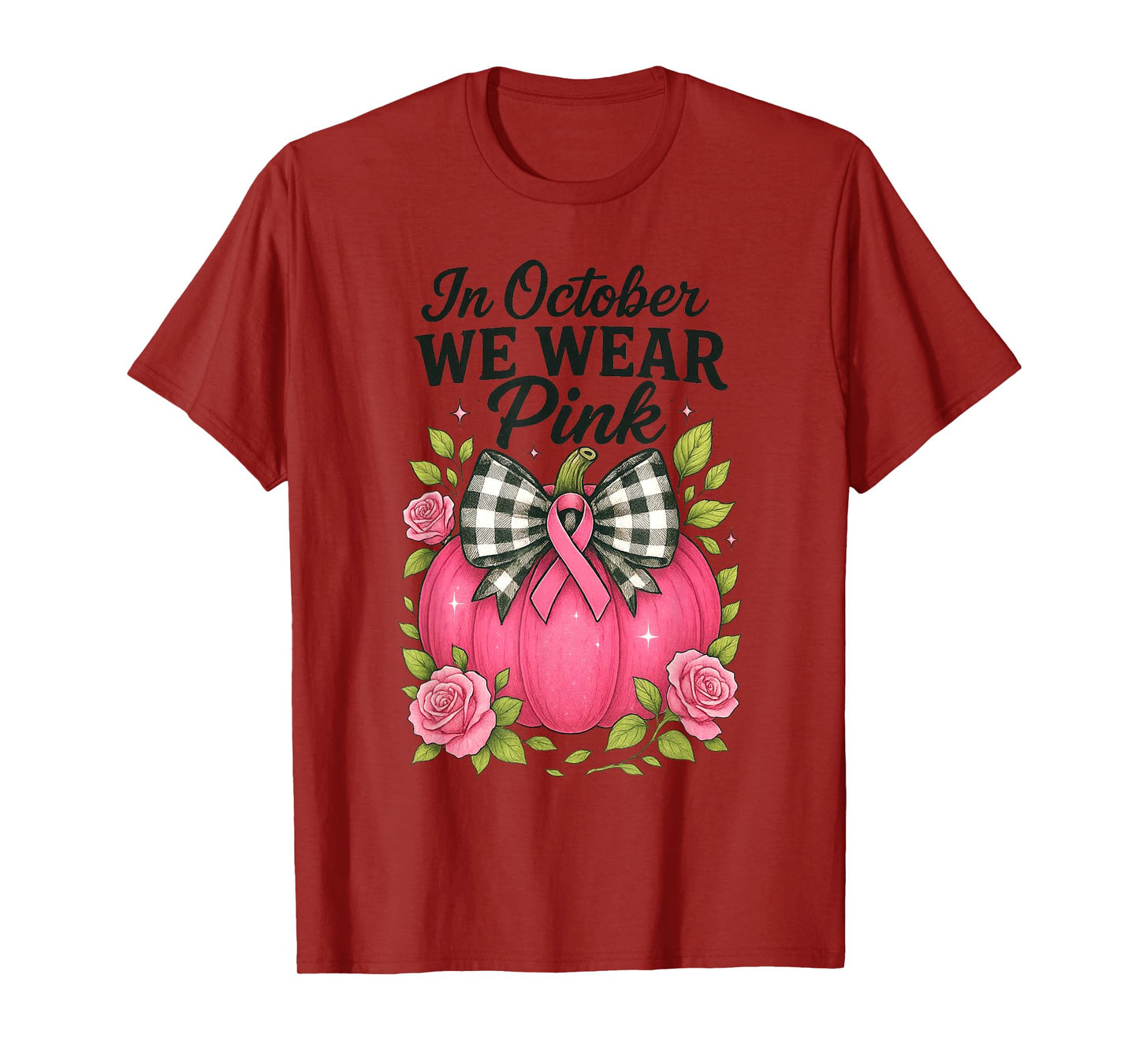 Bow Pumpkin in October We Wear Pink Breast Cancer Awareness T-Shirt