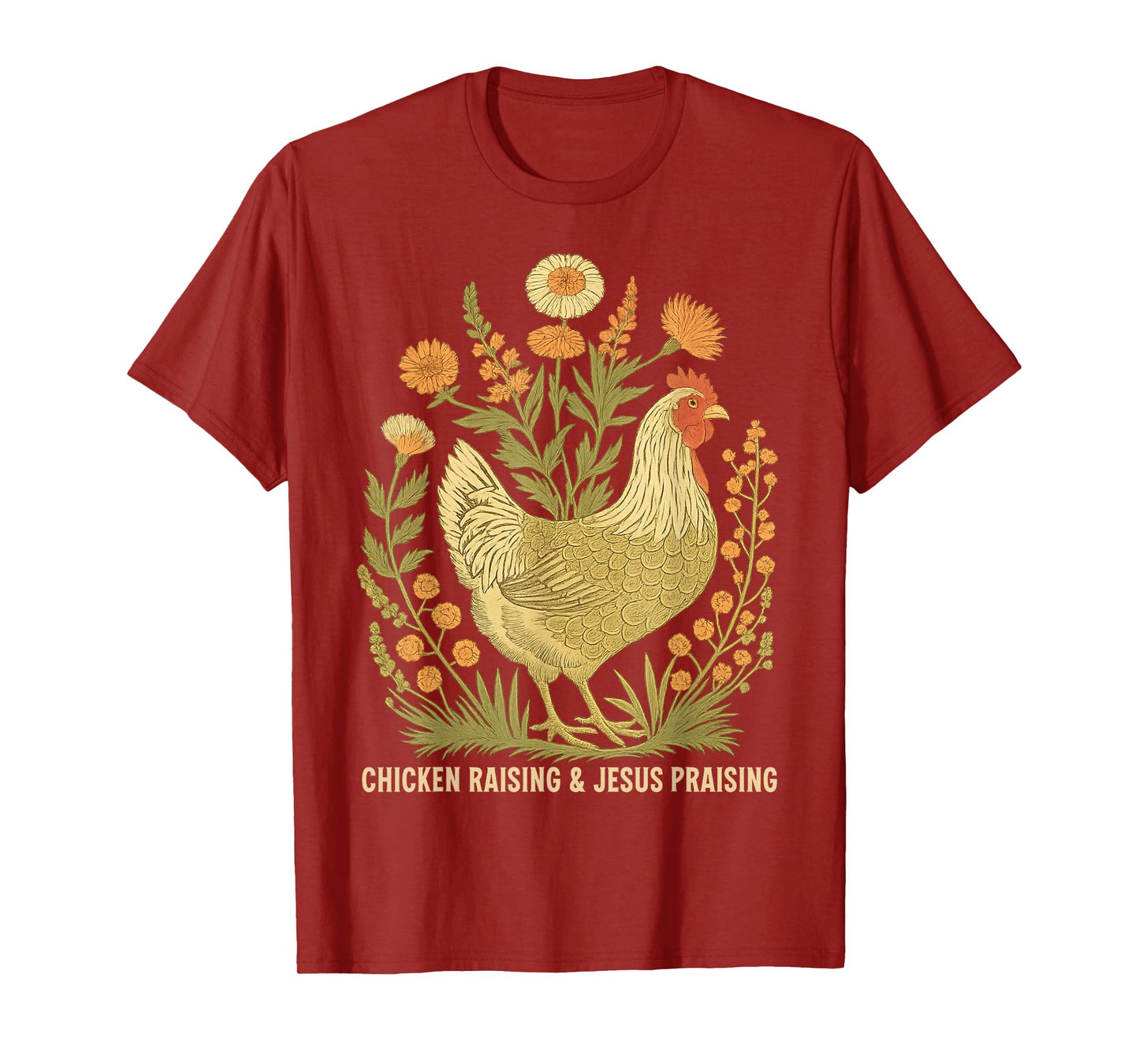 Chicken Raising and Jesus Praising Funny Vintage Farmhouse T-Shirt