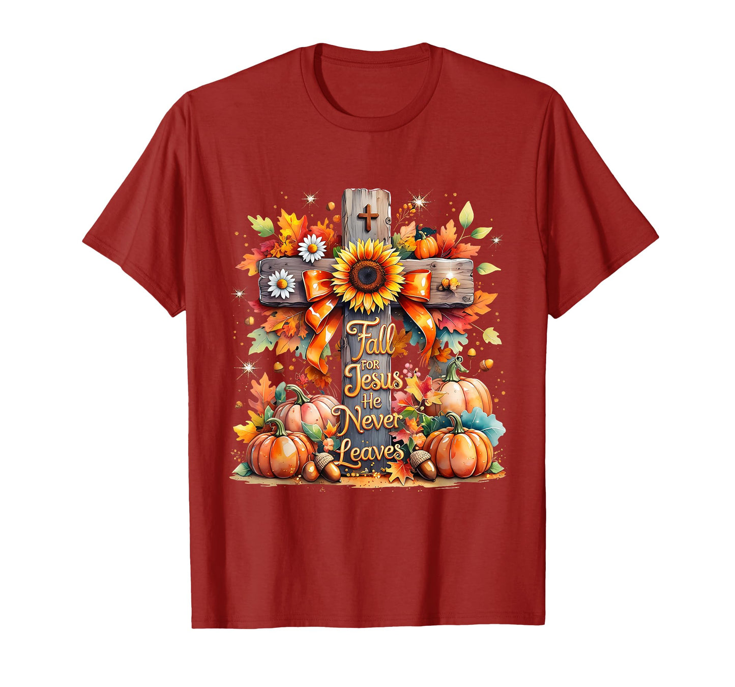 Fall for Jesus Christian Pumpkin Autumn Cross T-Shirt