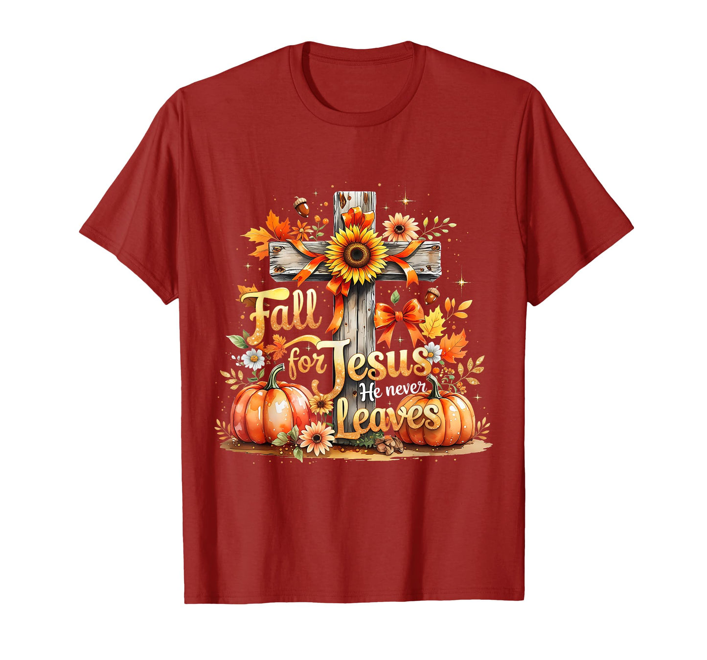 Fall for Jesus Christian Pumpkin Autumn Cross T-Shirt