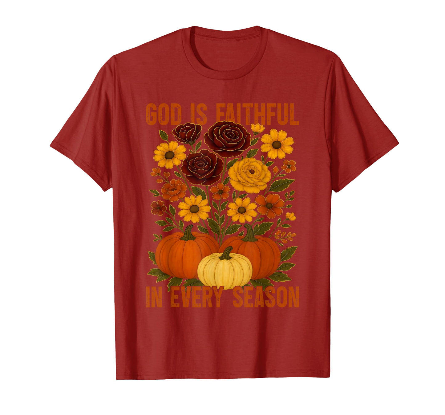 God is Faithful in Every Season Christian Fall Boho Floral T-Shirt