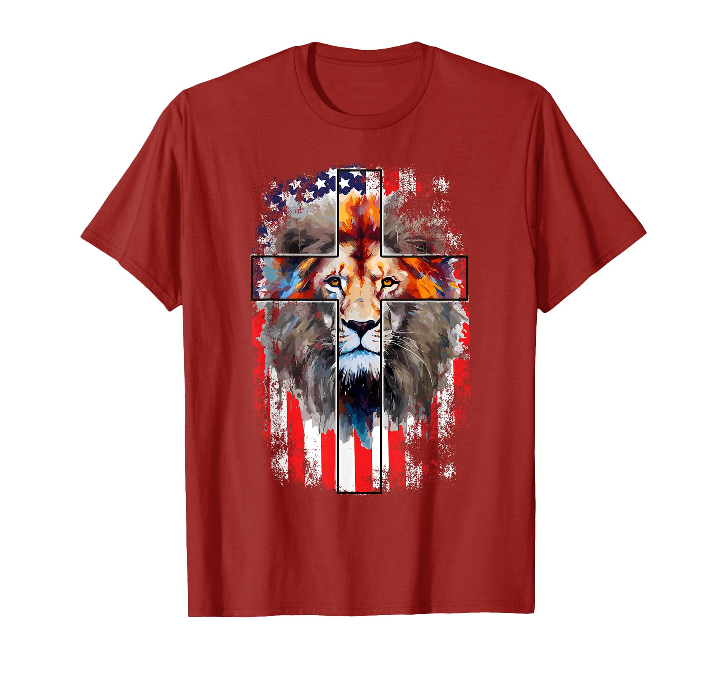 Christian God Faith US Flag Cross Jesus Lion Of Judah T-Shirt