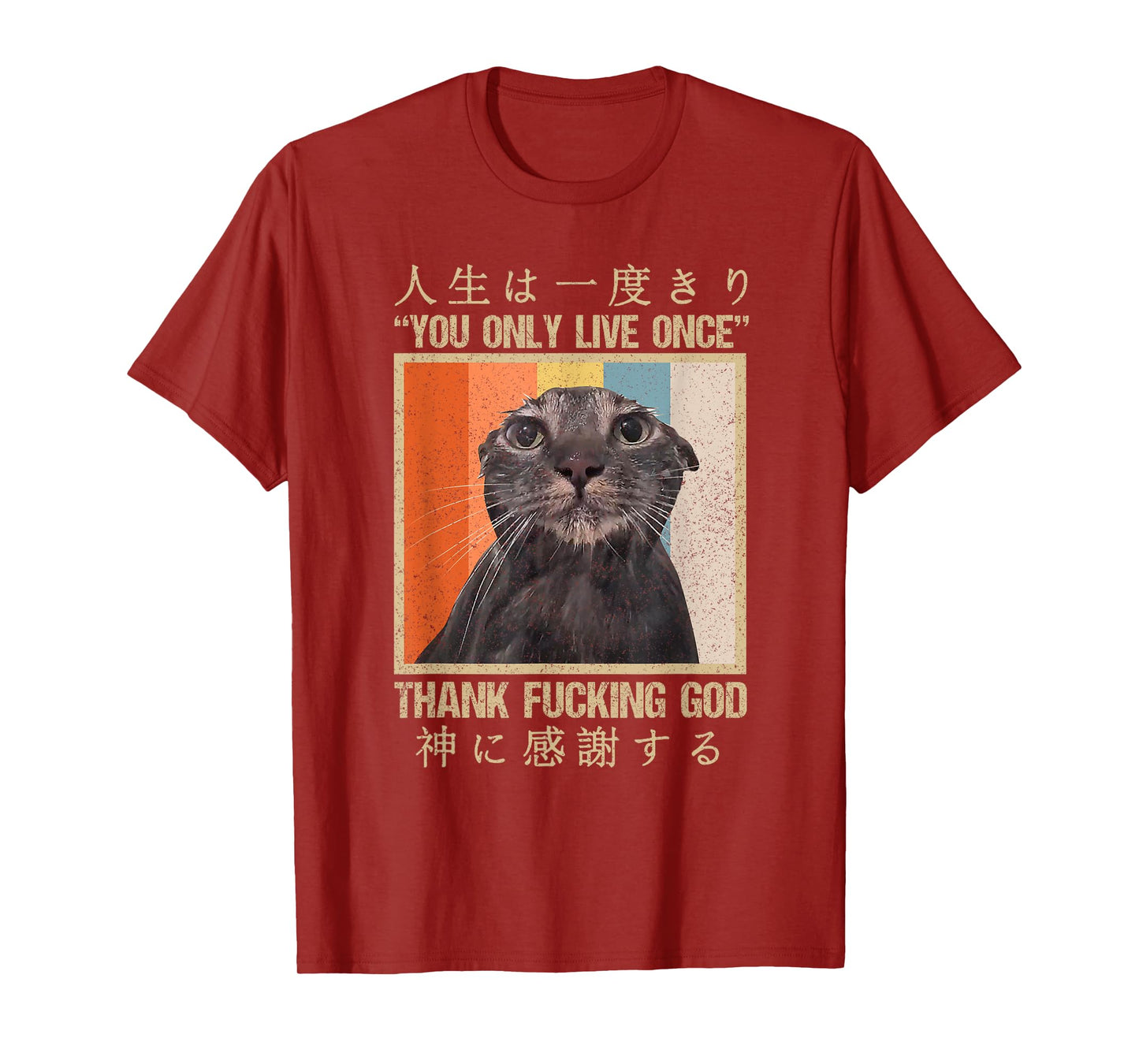 Melancholy Cat You Only Live Once Thank Facking God Anime T-Shirt