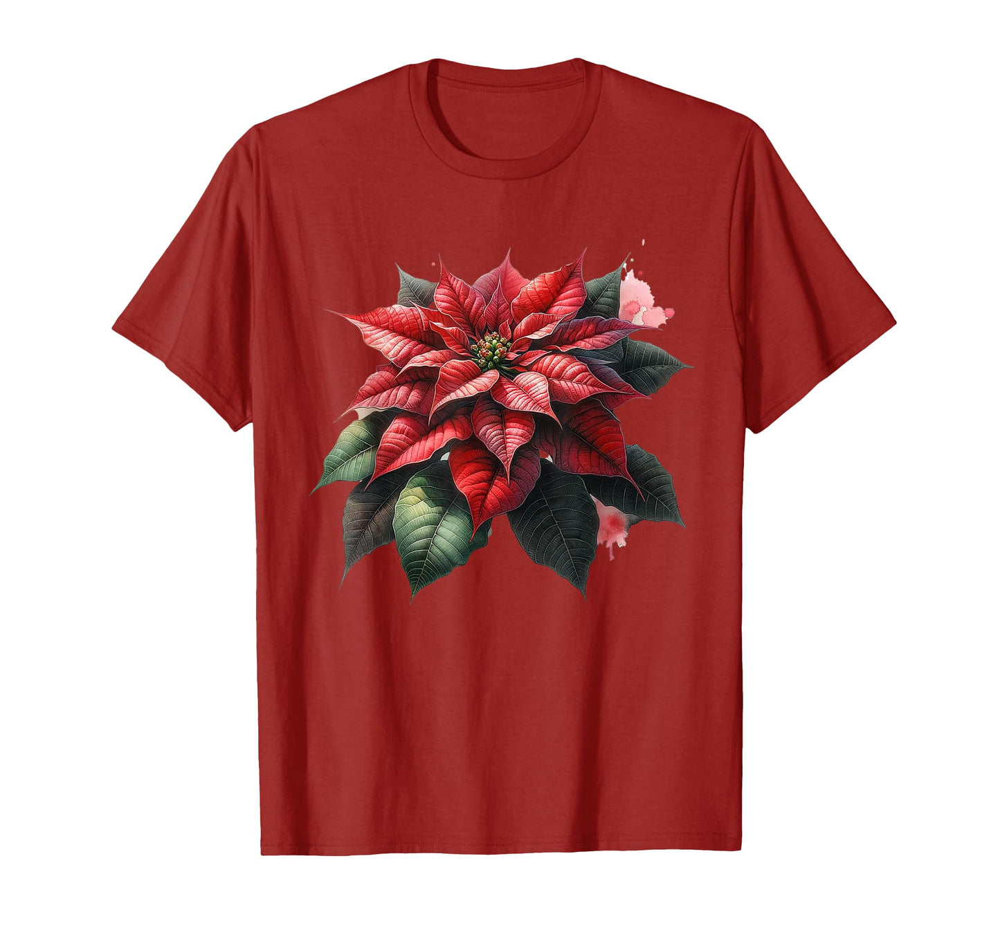 Poinsettia Watercolor Flower Holiday Christmas Graphics T-Shirt
