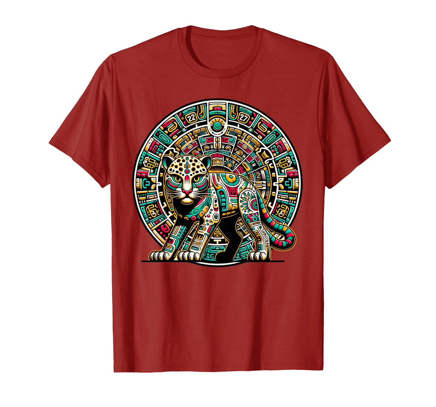 Aztec God Tezcatlipoca And Leopard With The Mayan Calendar T-Shirt