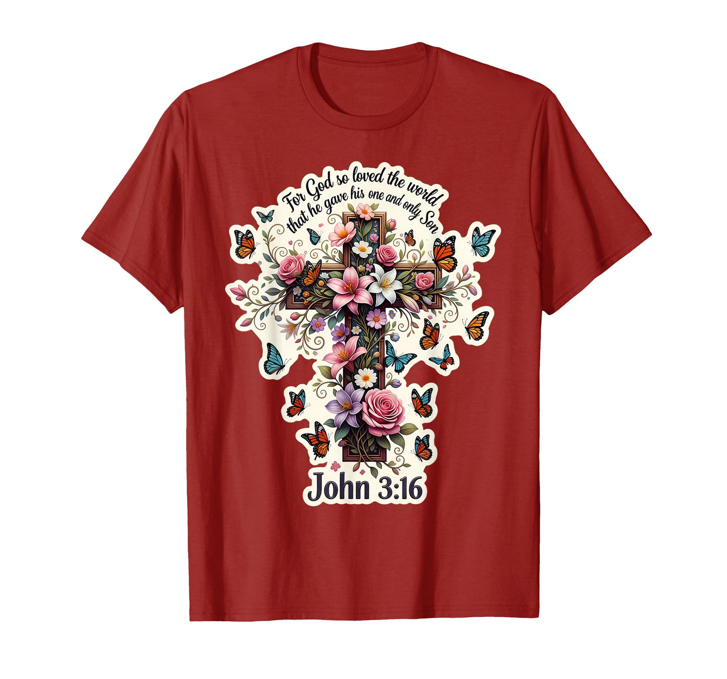 Floral John 3:16 Bible Verse for God So Loved The World T-Shirt