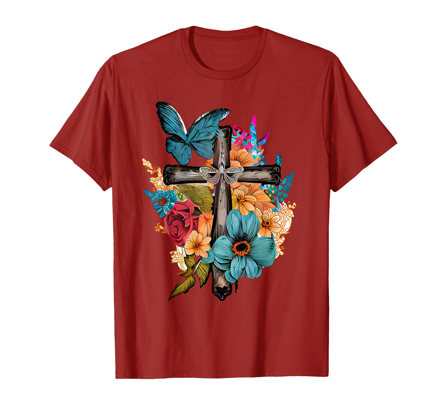 Jesus Cross Butterfly Flower Christian Faith Motivation T-Shirt