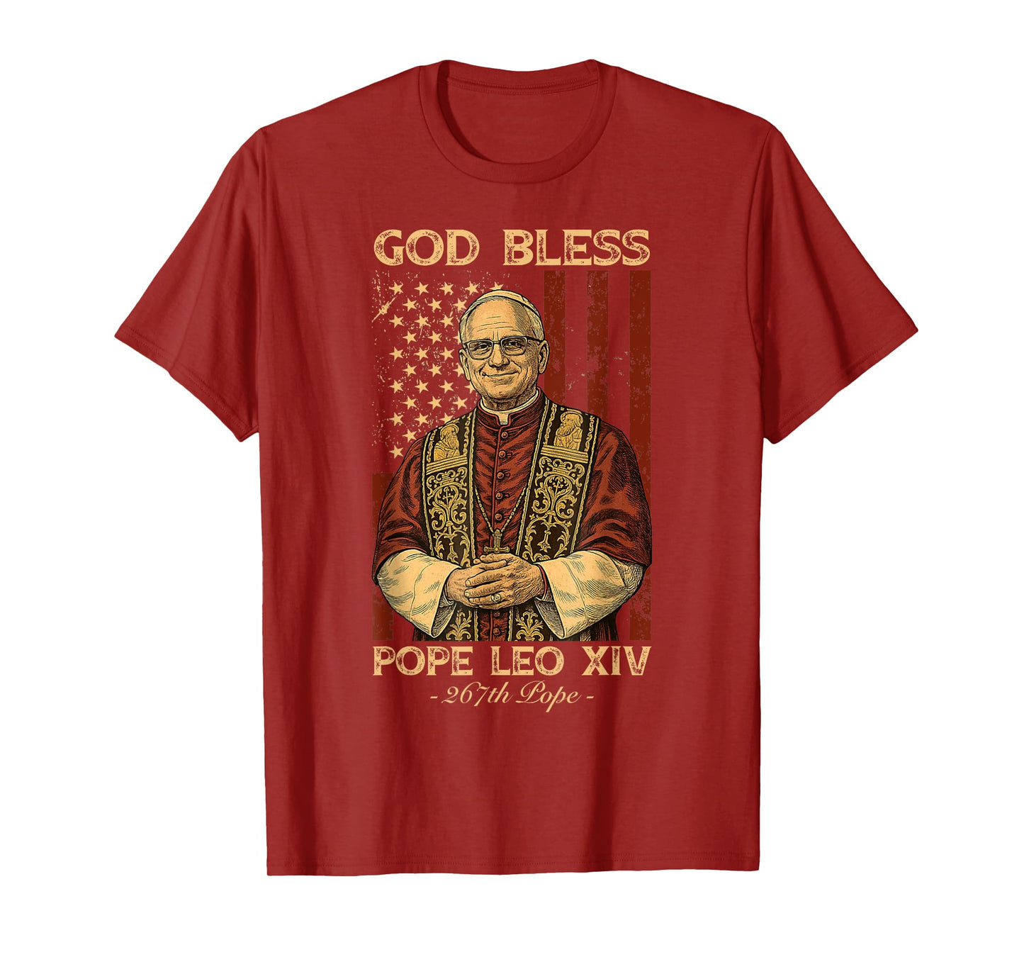 God Bless Pope Leo XIV Robert Francis Prevost American Flag T-Shirt