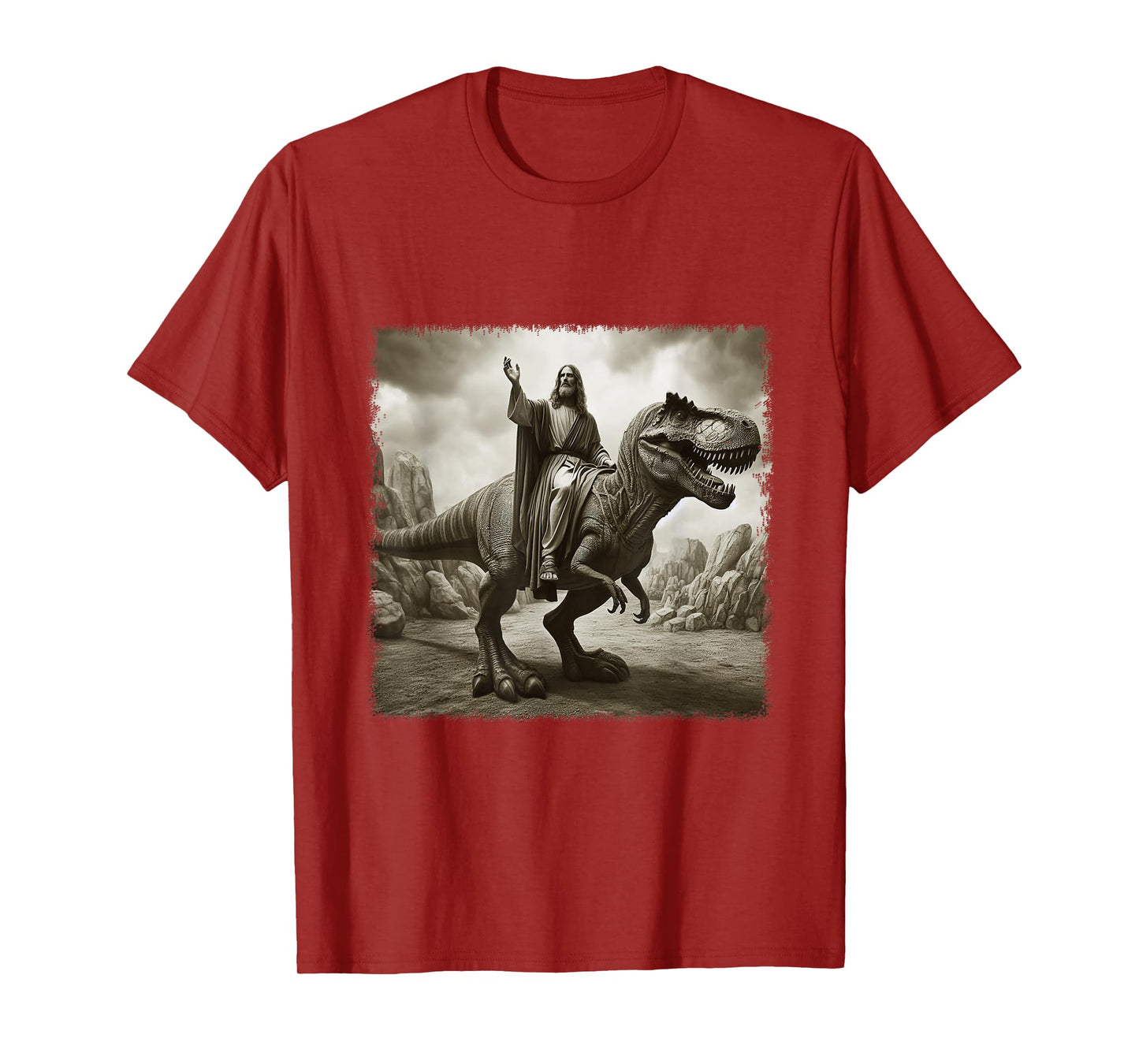 Vintage Jesus Riding T Rex Dinosaur Believers Christian T-Shirt