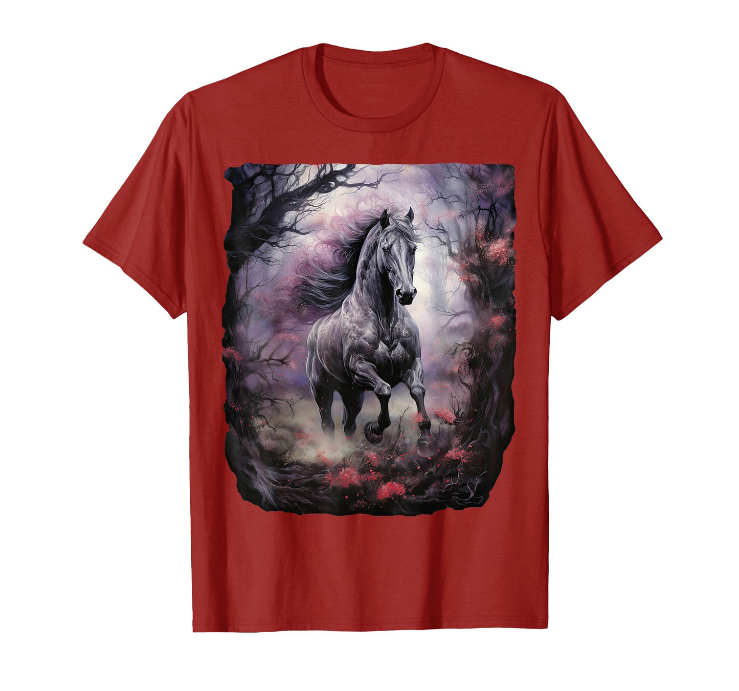 Beautiful Horse running through the forest by night T-Shirt