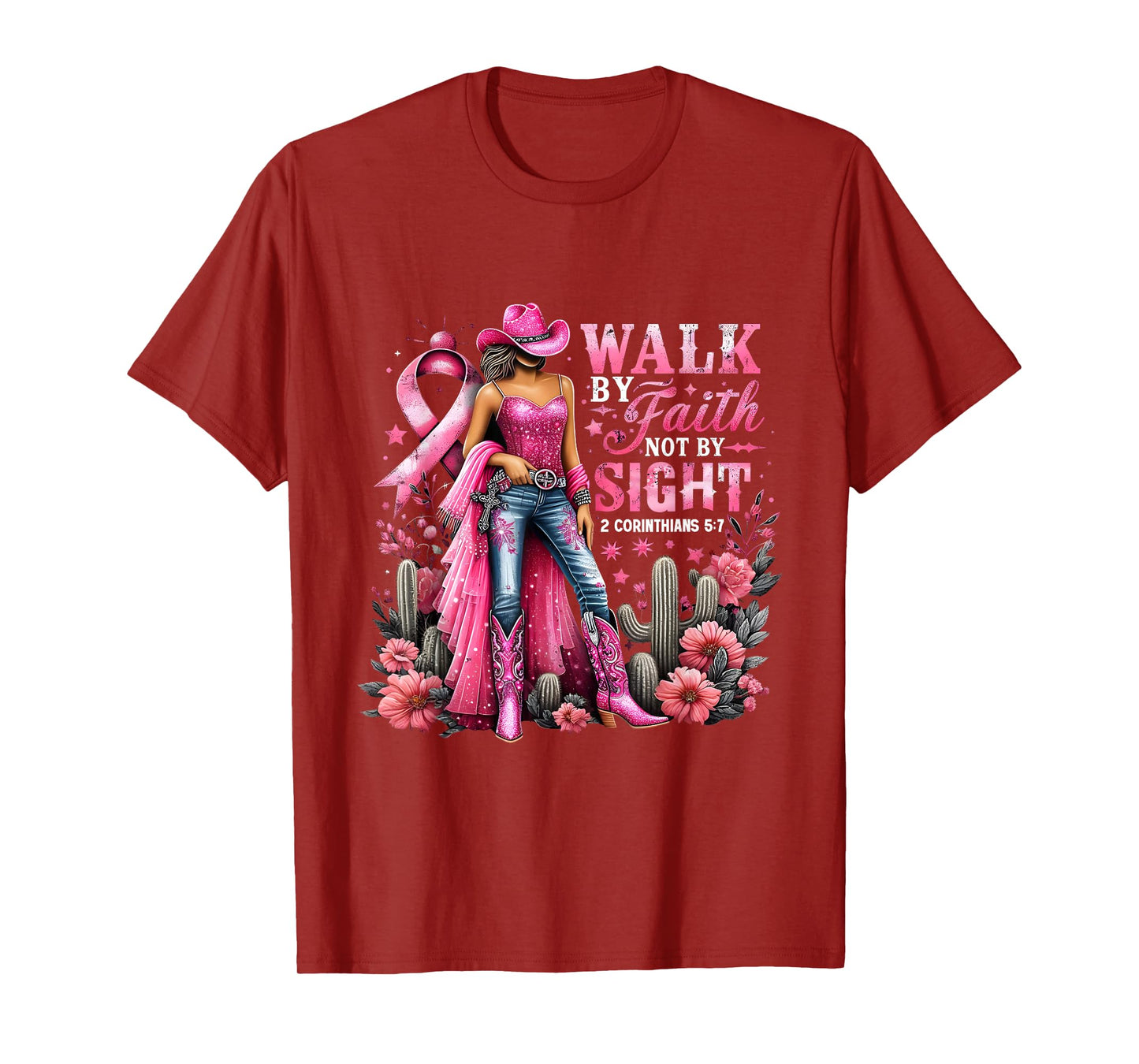 Walk by Faith Breast Cancer Awareness Cowgirl T-Shirt