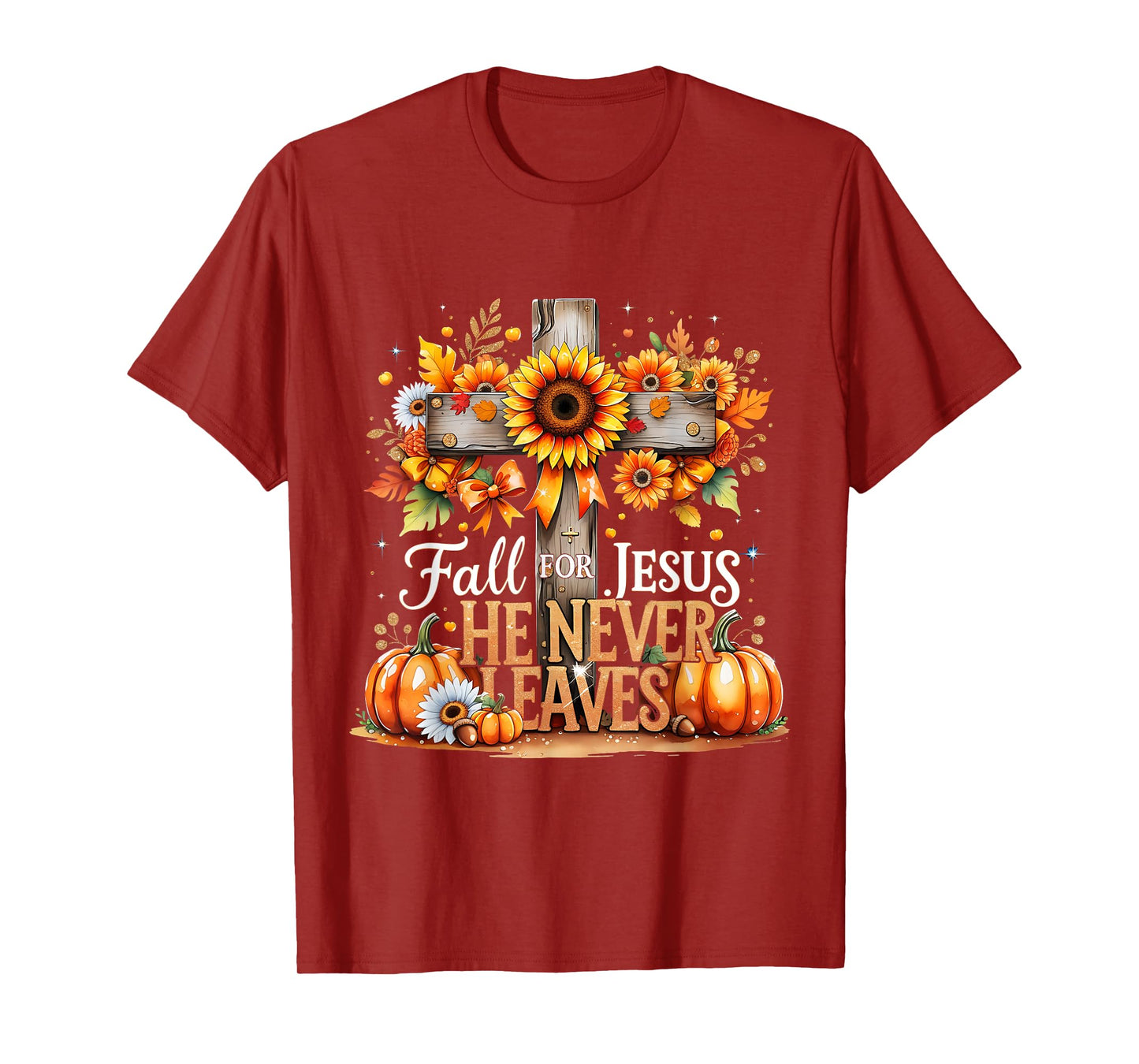 Fall for Jesus Christian Pumpkin Autumn Cross T-Shirt