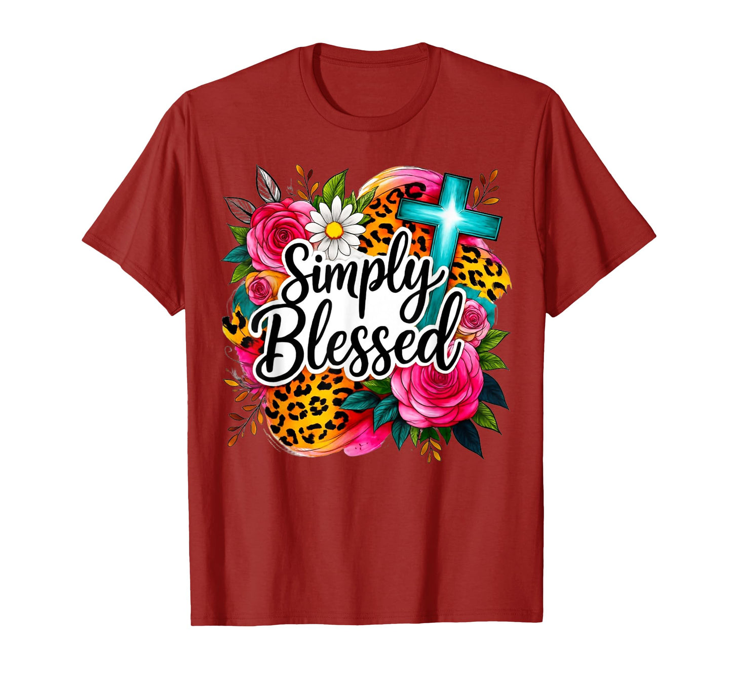 Simply Blessed Floral Cross Faith Design T-Shirt