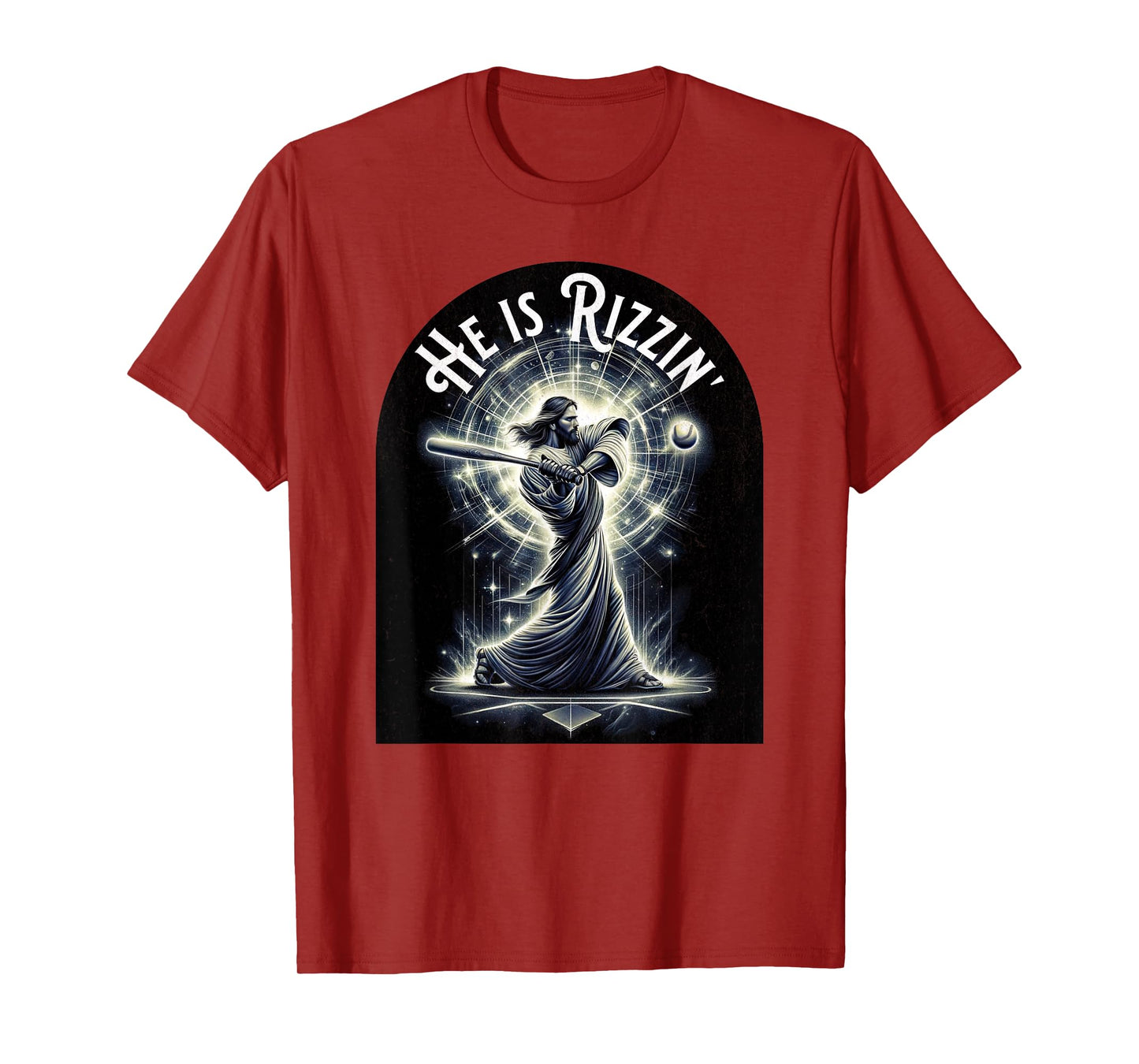 He is Rizzin Jesus Playing Baseball Funny Sports Rizz T-Shirt