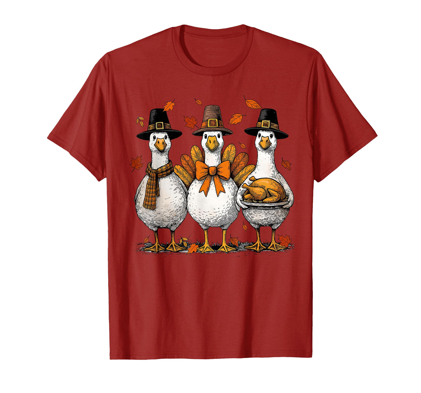 Goose Thanksgiving Goose Fall Leaves Autumn Turkey T-Shirt