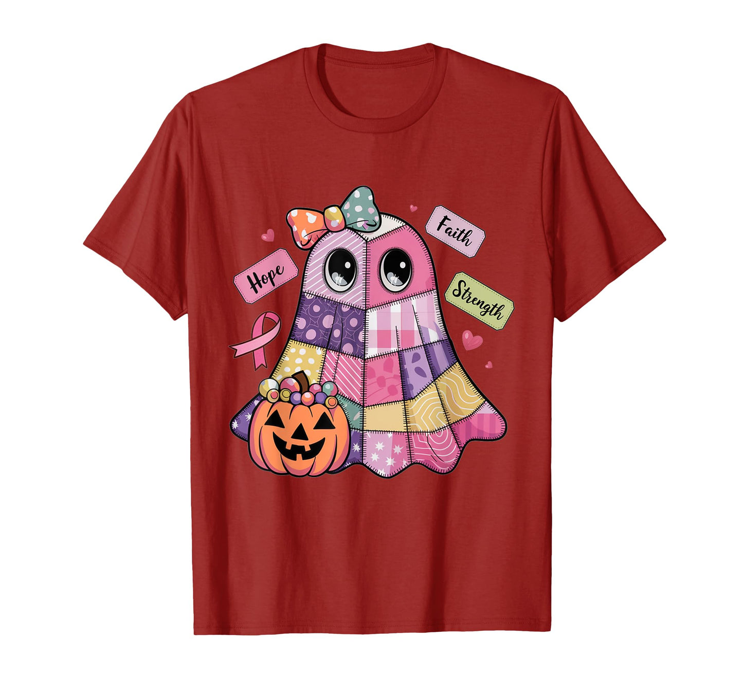Faith Hope Strength Ghost Breast Cancer Awareness Halloween T-Shirt