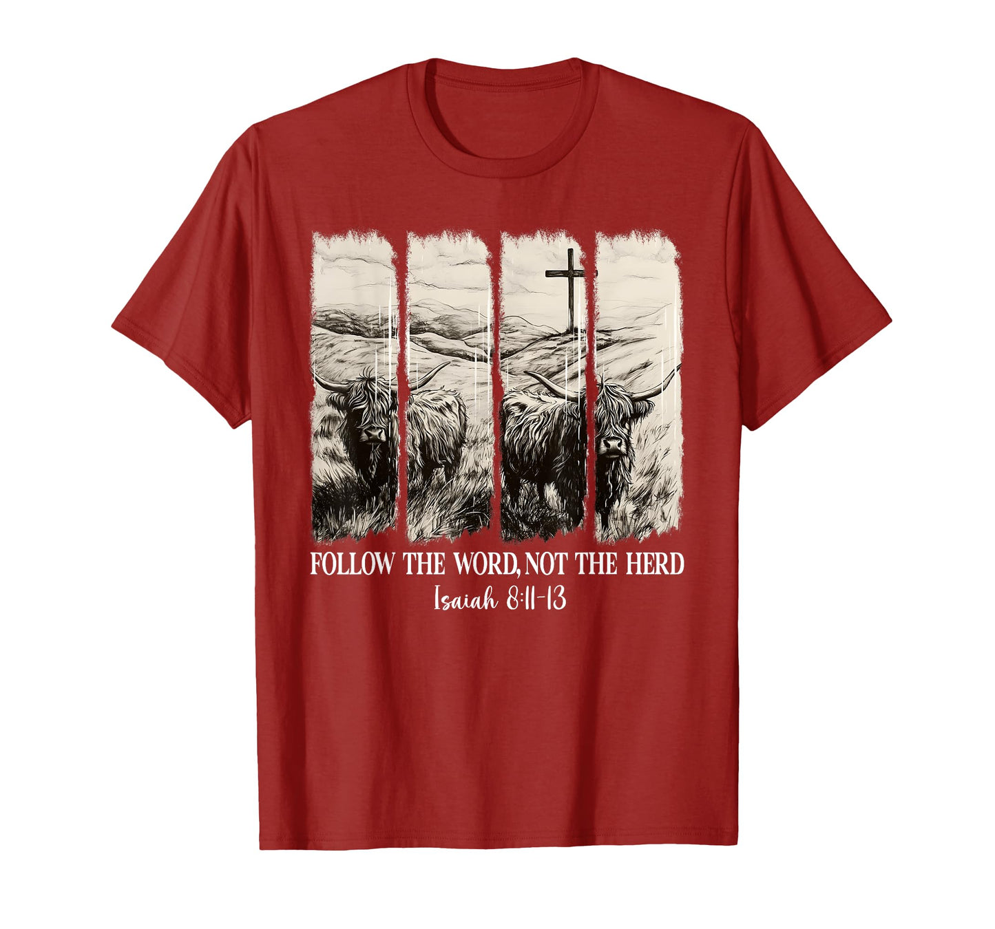 Follow The Word Not The Herd Christian Western Highland Cow T-Shirt