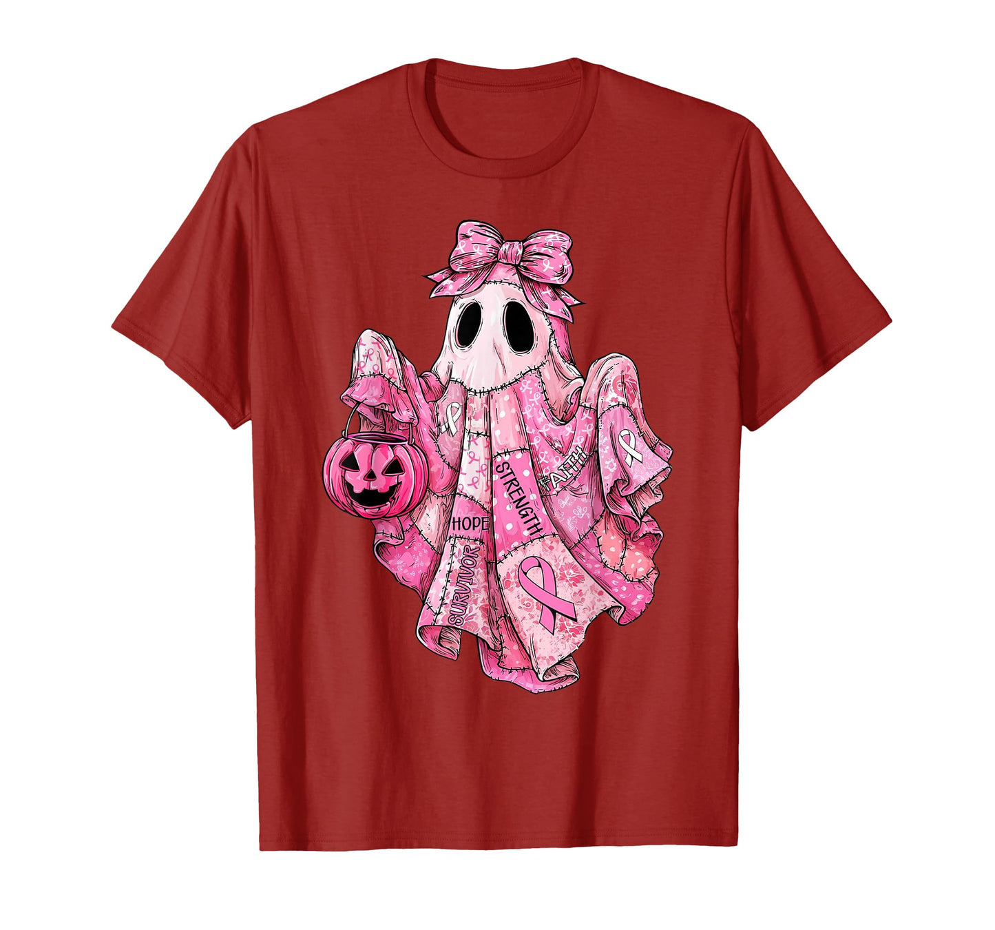 Breast Cancer Awareness Ghost Patchwork Pink T-Shirt