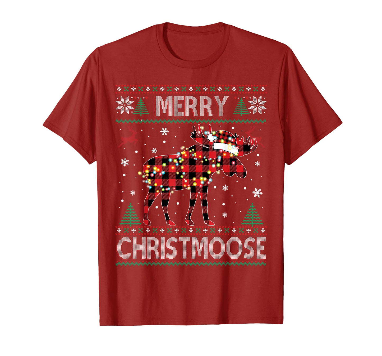 Merry Christmoose Christmas Moose Red Plaid Ugly Sweater T-Shirt