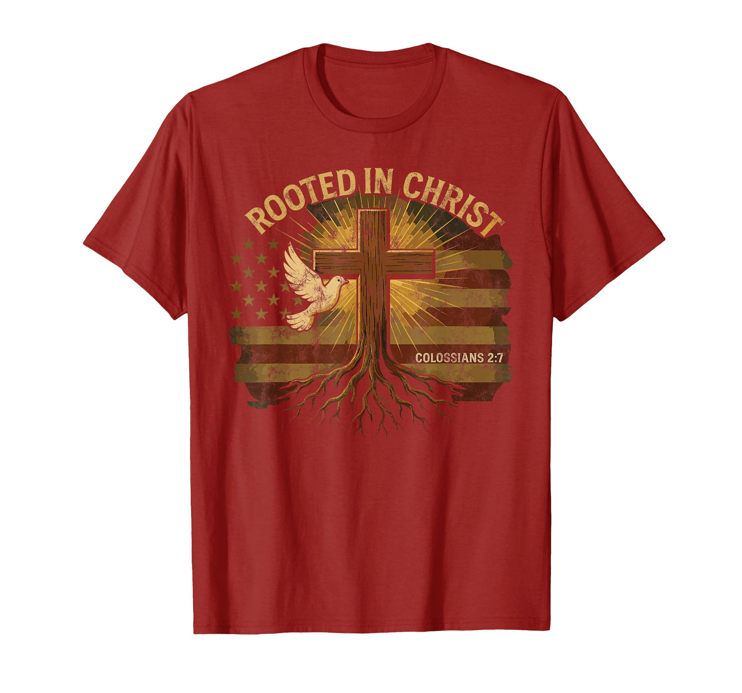 Vintage Rooted in Christ Christian Cross Retro Verse Prayer T-Shirt
