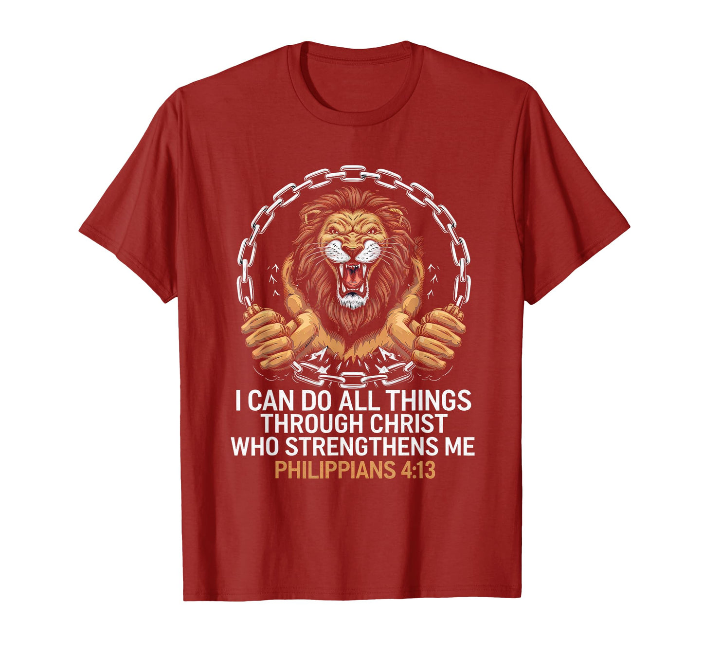 Christian Tshirt Philippians 4:13 Religious Lion Strengthens T-Shirt