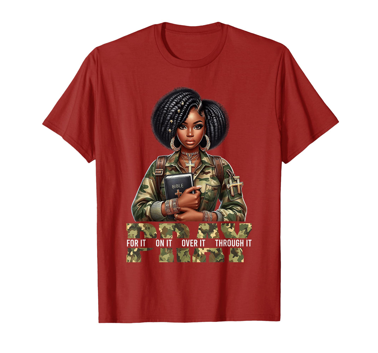 Pray On It Pray Over It Black Woman Afro Christian Sayings T-Shirt