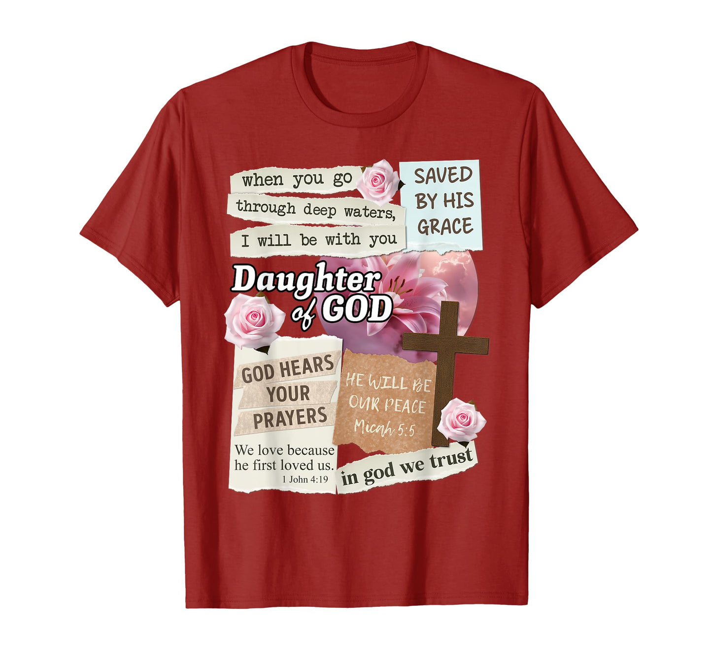 Daughter of God Christian Collage Scripture Women Girls T-Shirt