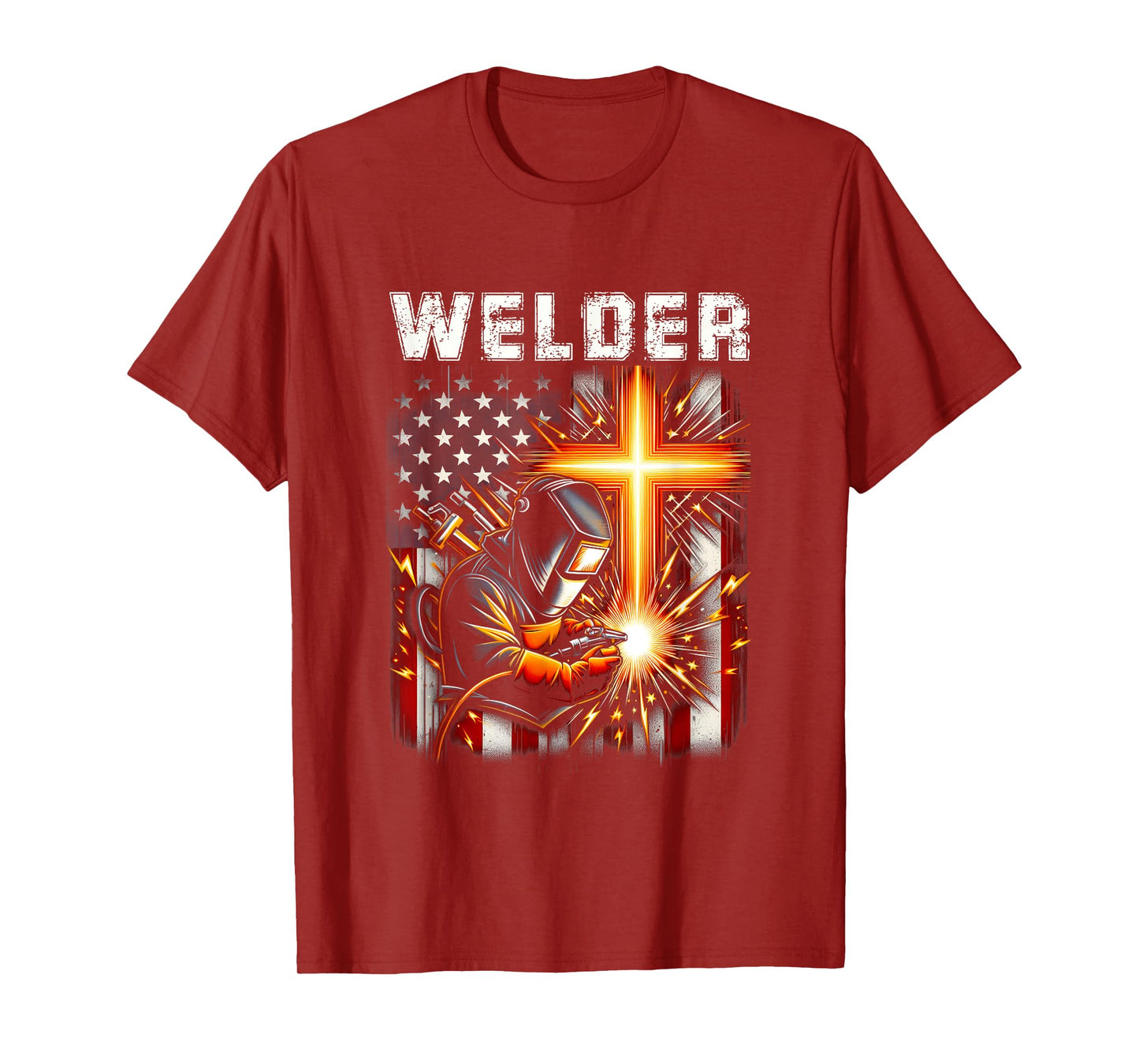 Welder American Flag Welding Faith Cross Christian Religious T-Shirt