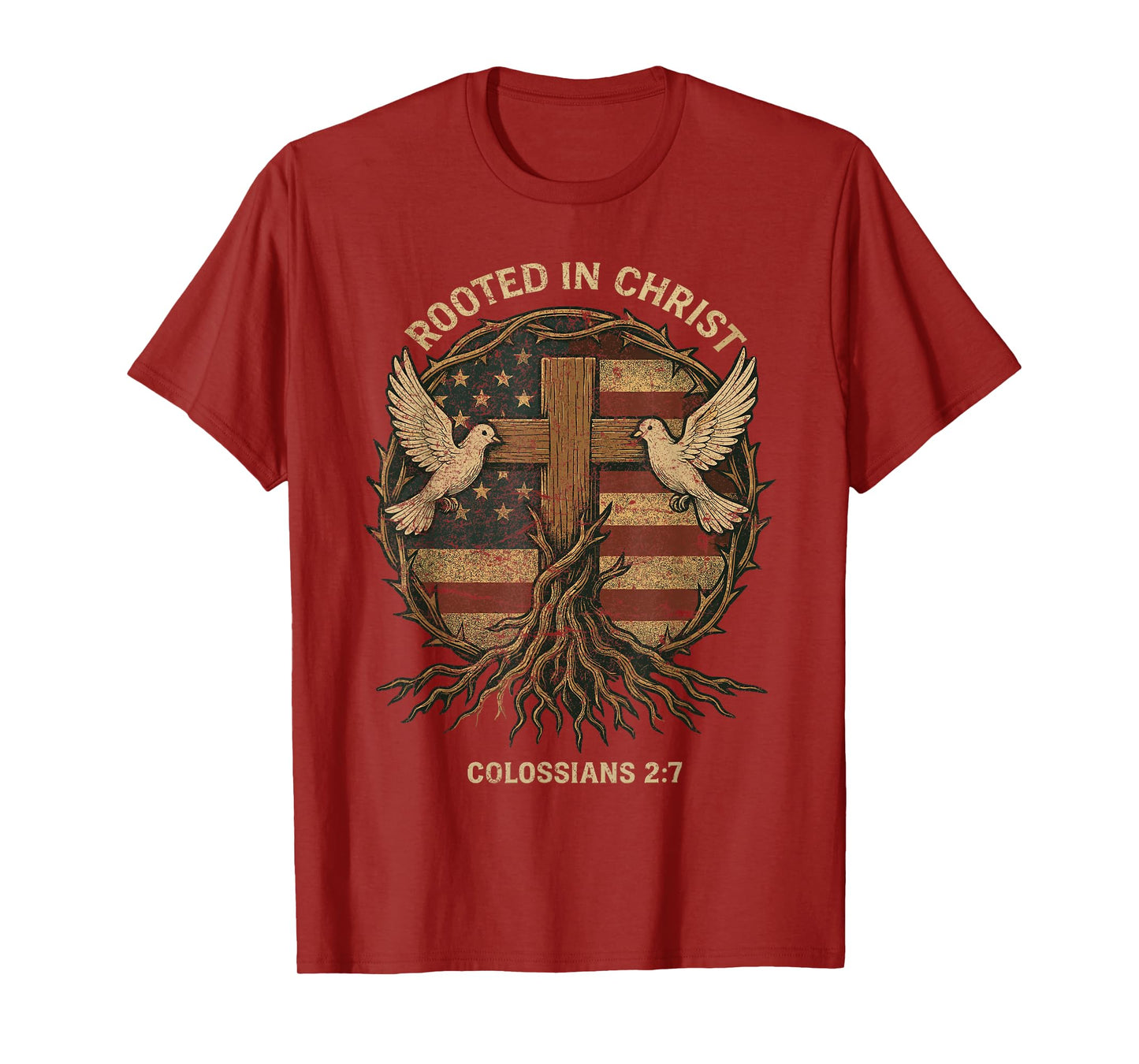 Rooted in Christ Stylish Retro Christian Cross Roots Belief T-Shirt