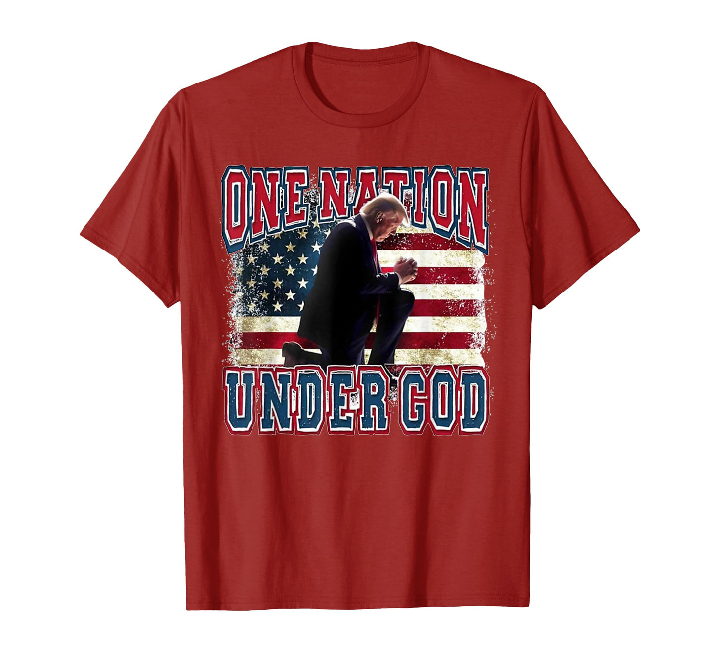 One Nation Under God Trump Pray Jesus USA Flag Distressed T-Shirt