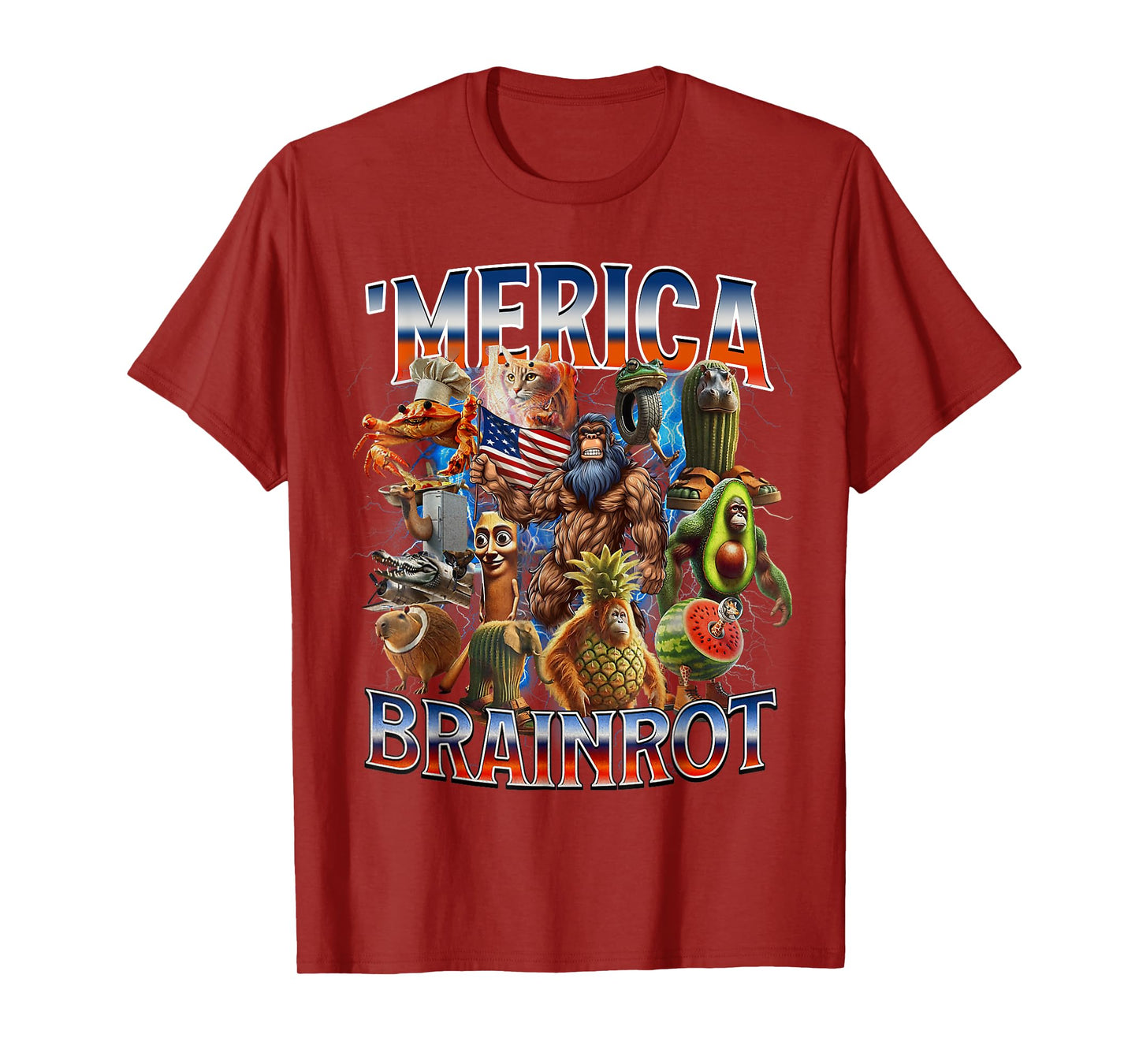 Italian Brainrot Big Meme 4th of July Flag Foot T-Shirt