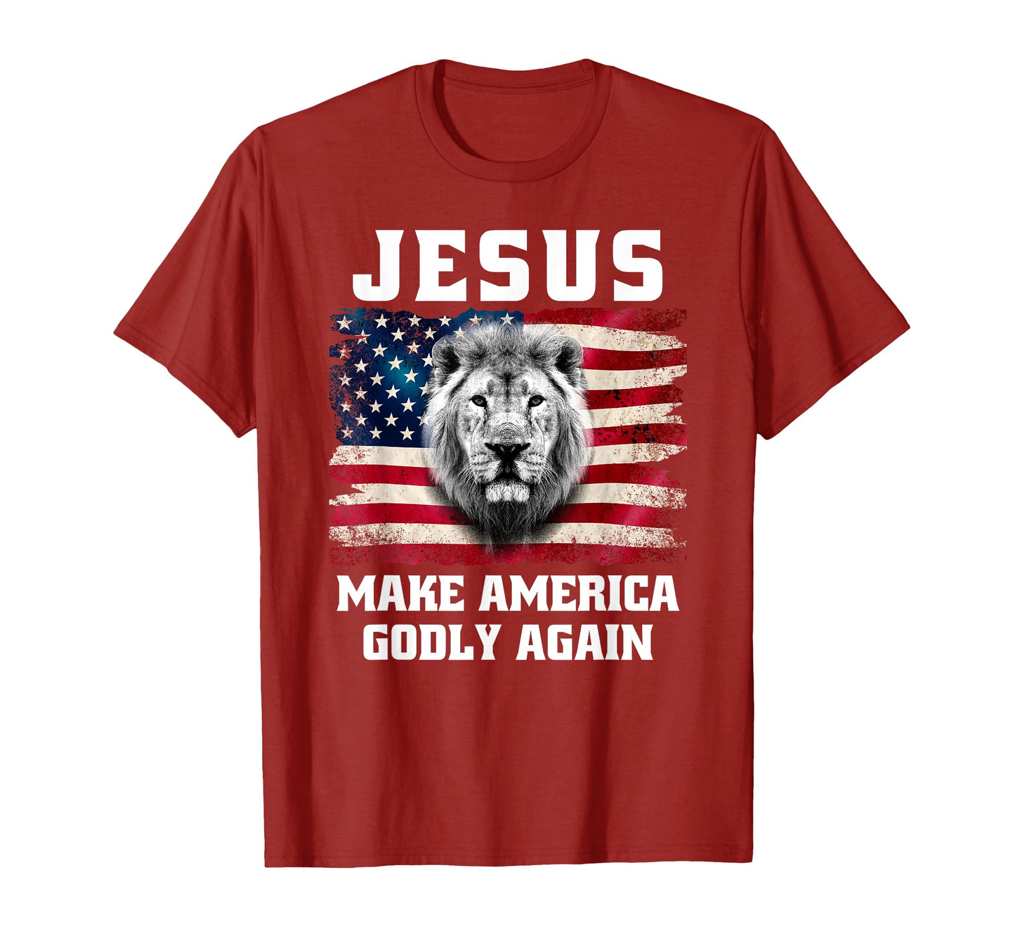 Jesus Make America Godly Again Christian Faith USA Flag Lion T-Shirt