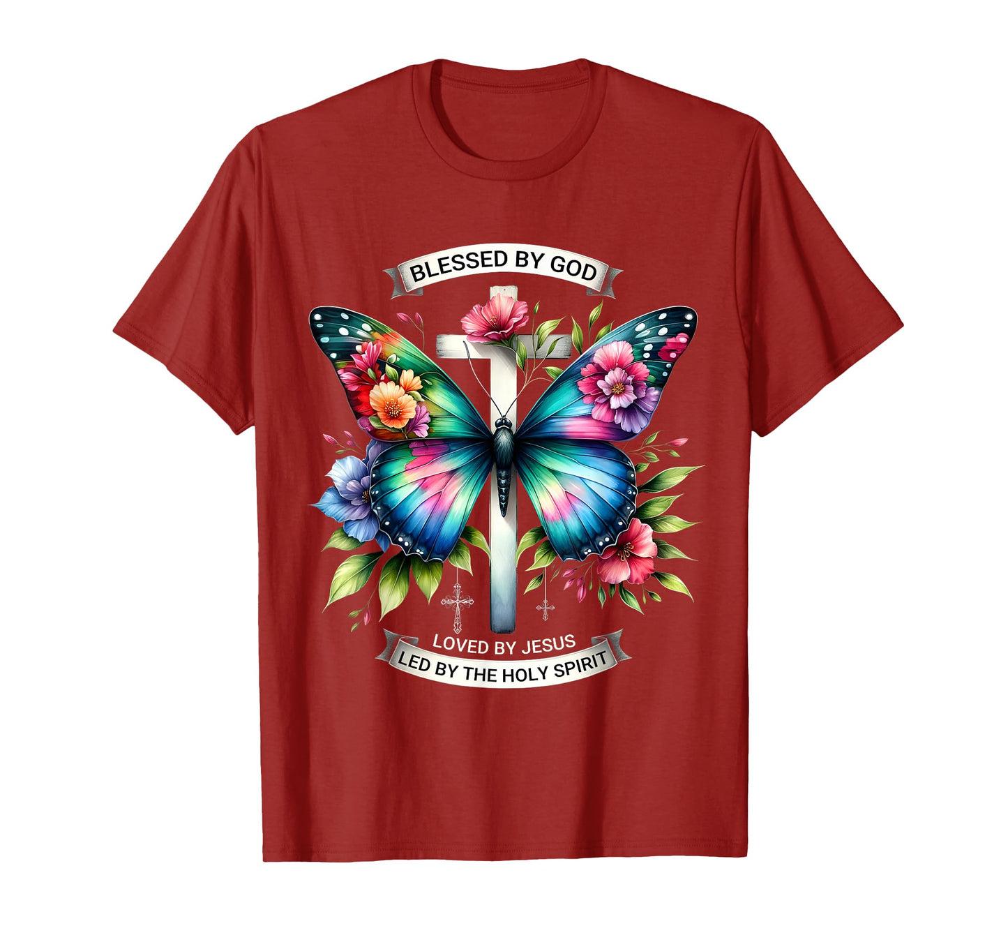 Blessed by God Loved by Jesus Christian Jesus Butterfly. T-Shirt
