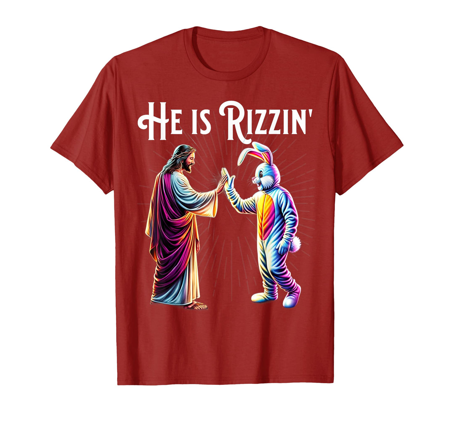 Funny Rizz He is Rizzin Jesus High Five Easter Bunny T-Shirt