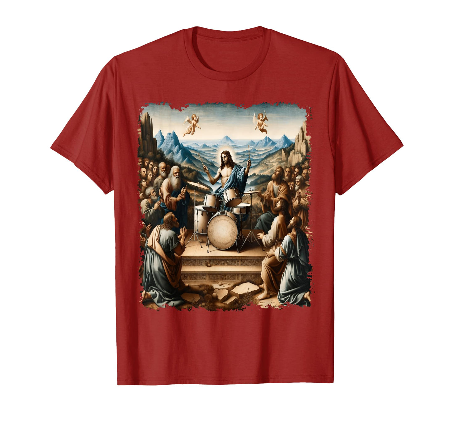Jesus Playing Drums, Funny Christian Drummer Painting T-Shirt