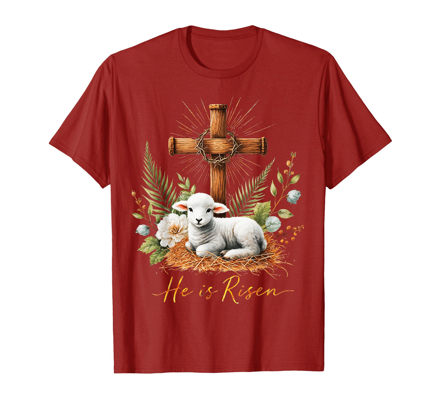 True Easter He is Risen Lamb Crown of Thorn Cross Palm Jesus T-Shirt