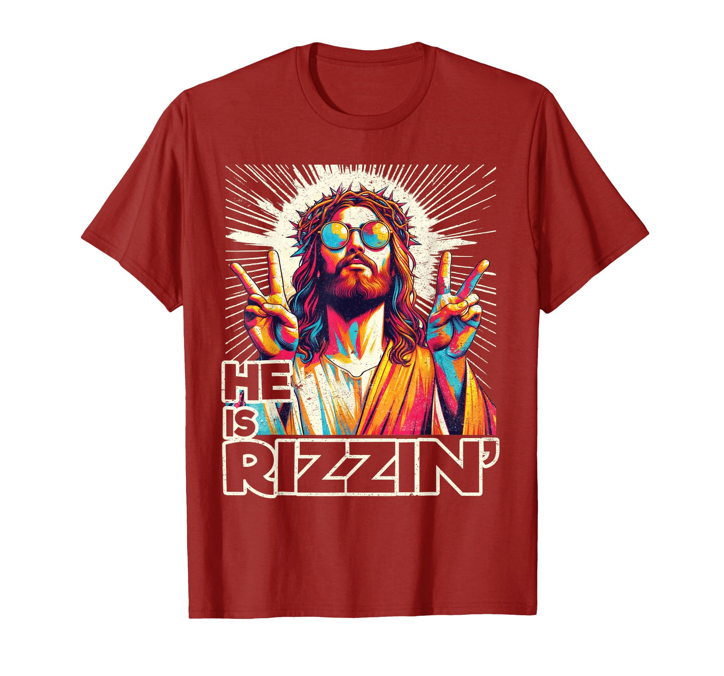 Retro He Is Rizzin Funny Jesus Has Rizzen Easter Christian T-Shirt