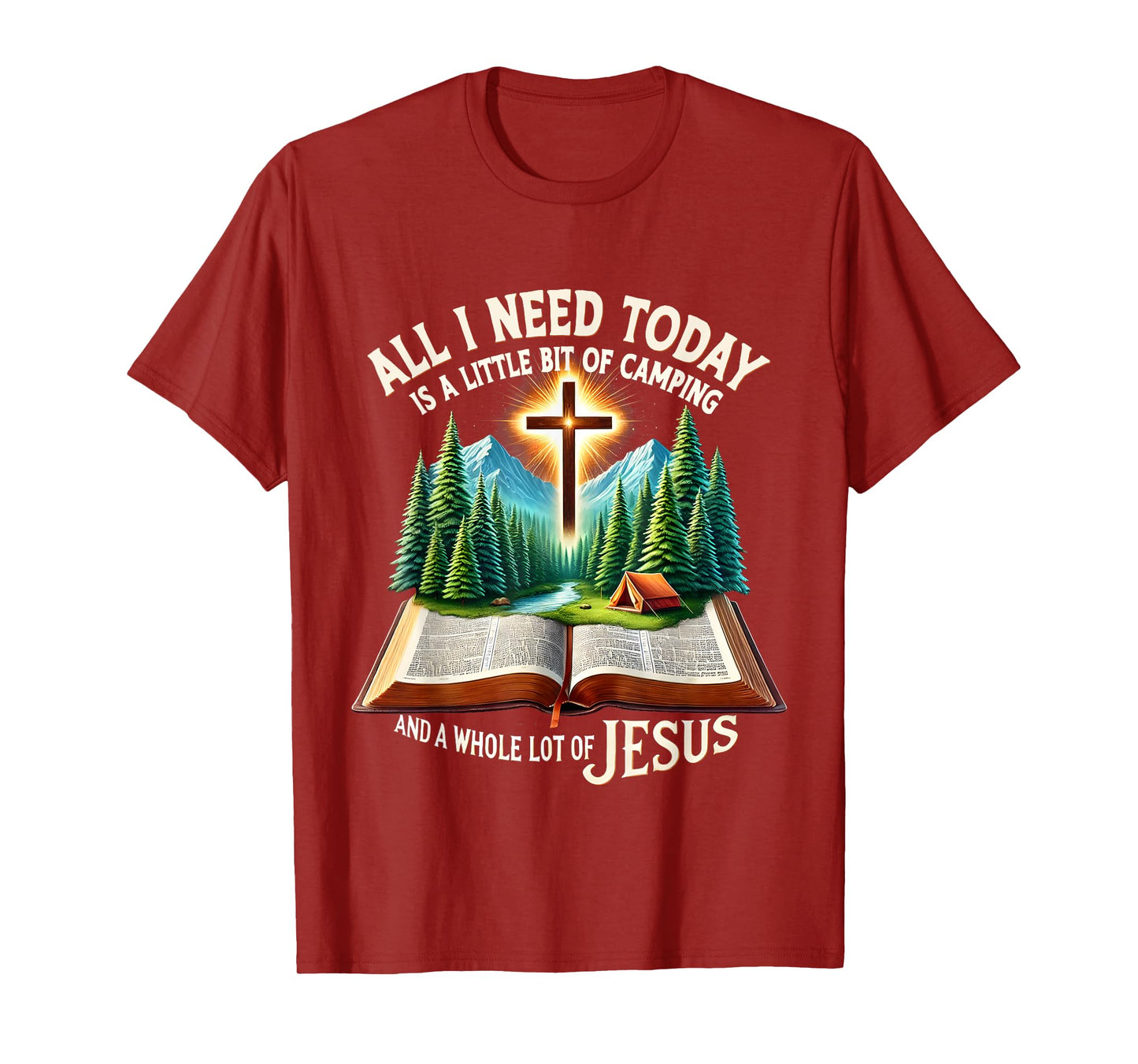 Camping and Jesus Outdoors Faith Bible Campfire Graphic T-Shirt