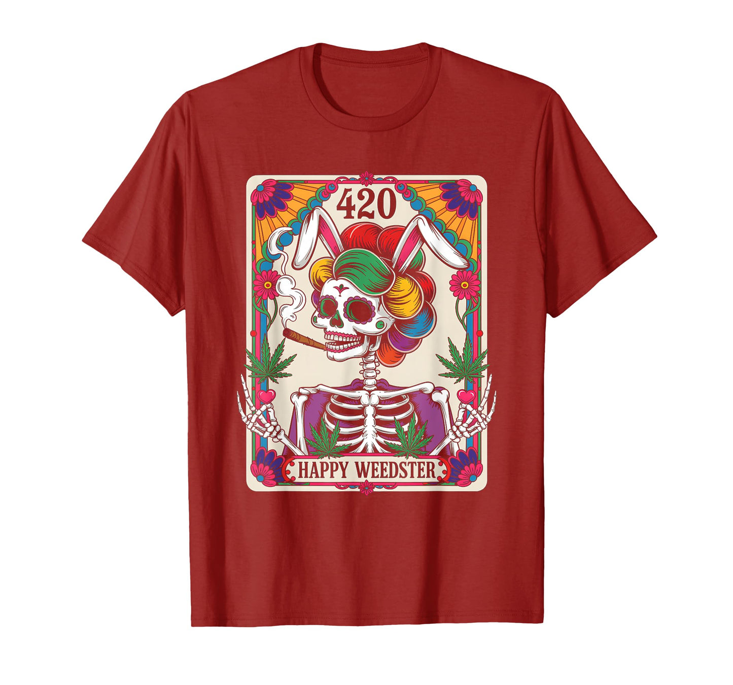 Happy Weedster 420 Easter Skeleton Smoking Weed Tarot Card T-Shirt